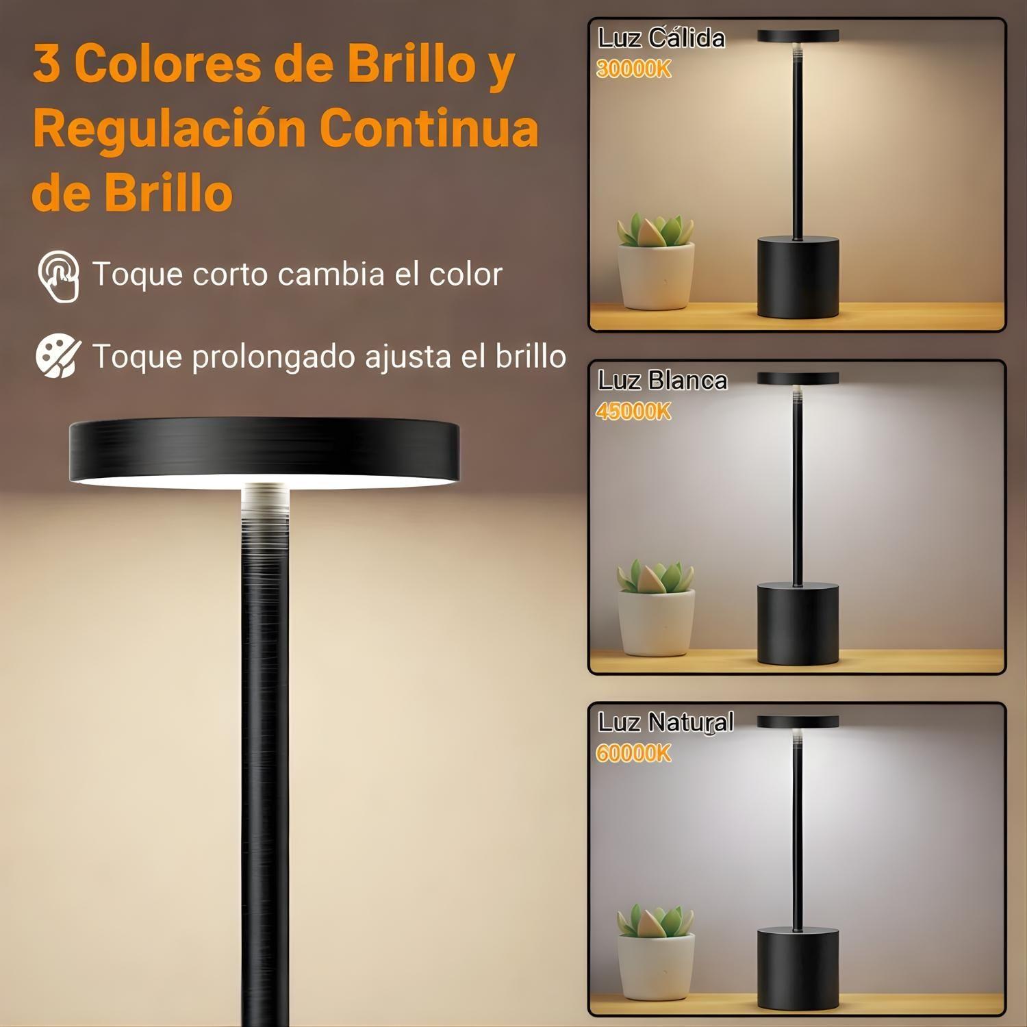 Lampara LED Tactil Metal Negro Velador Mesa Inalambrica USB-3