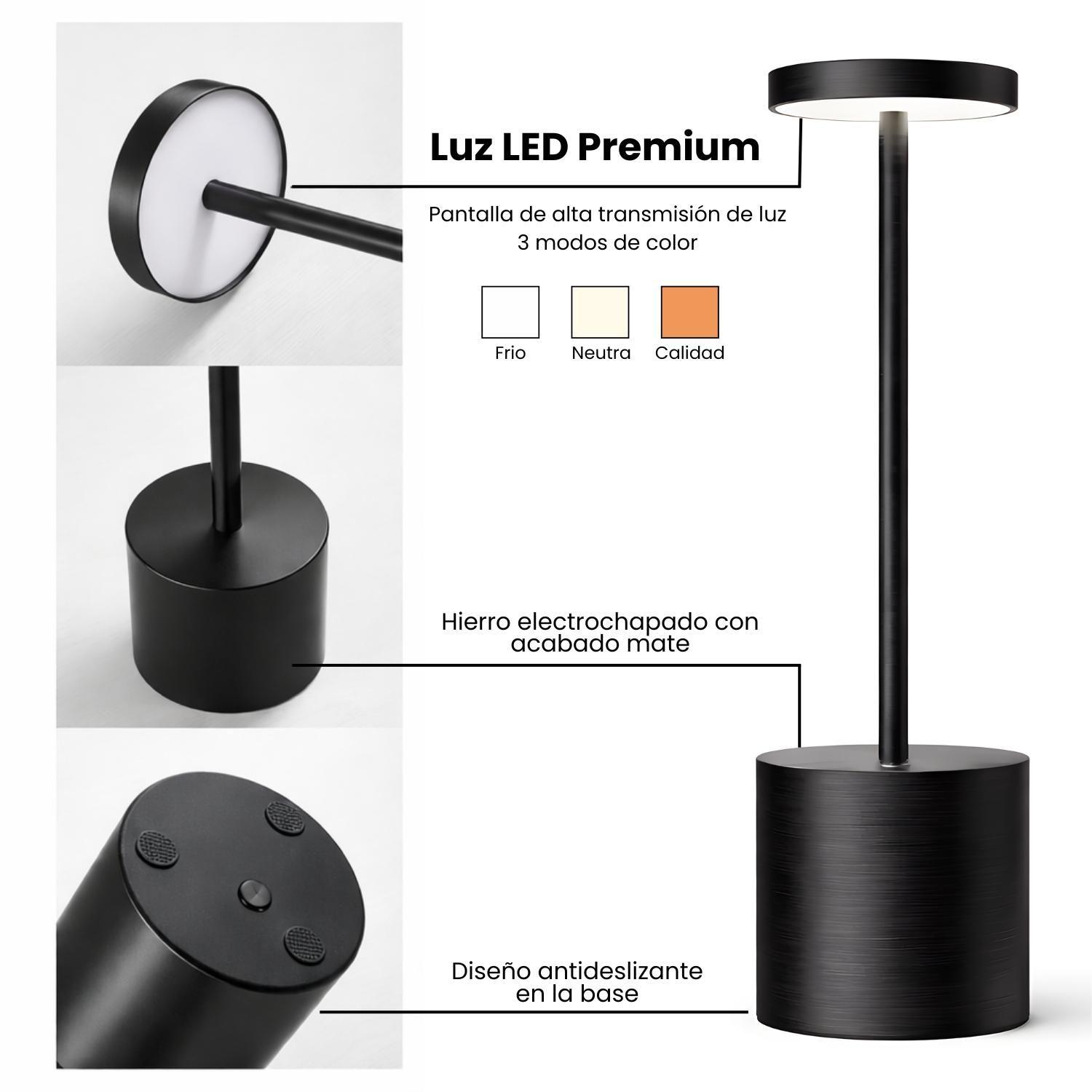 Lampara LED Tactil Metal Negro Velador Mesa Inalambrica USB-5