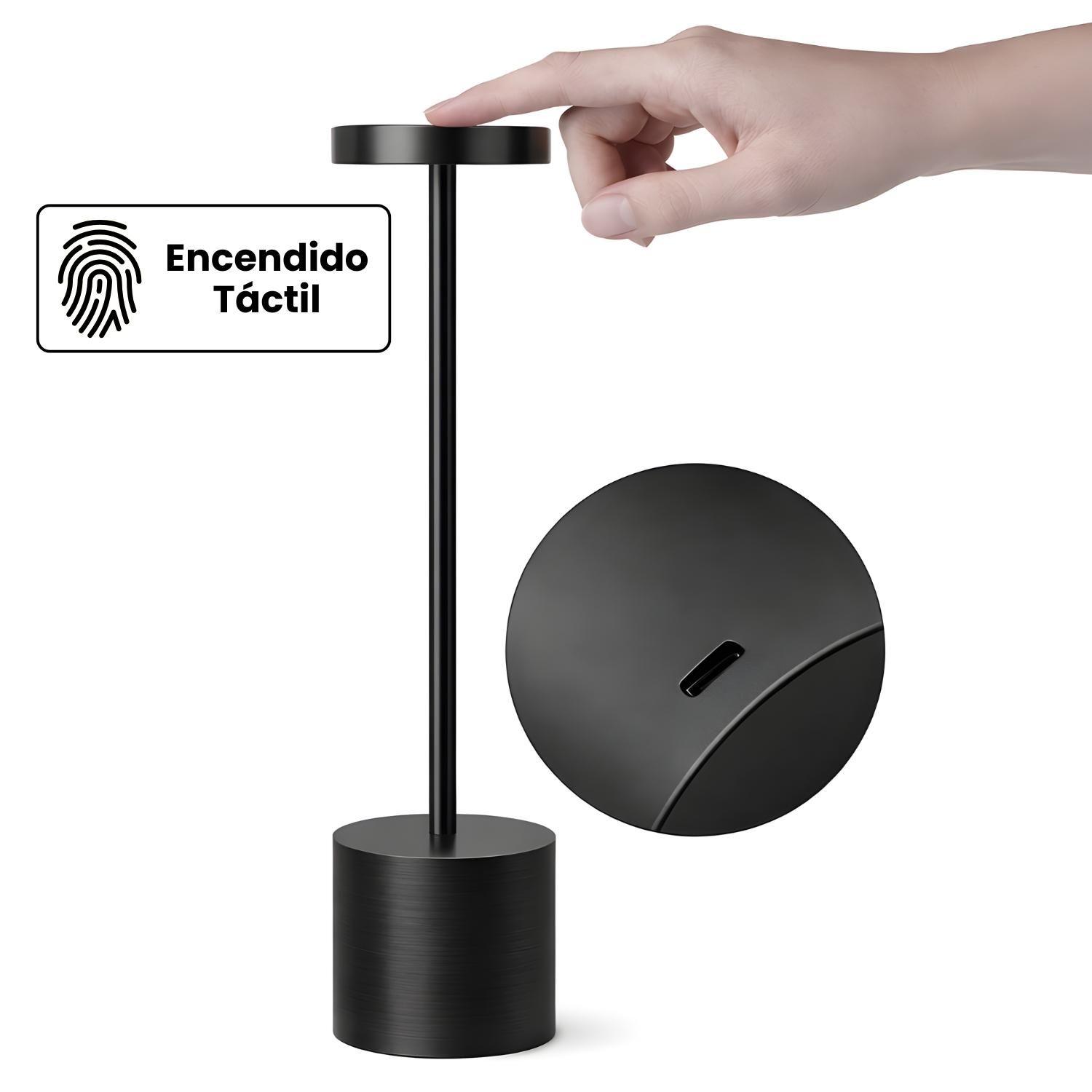 Lampara LED Tactil Metal Negro Velador Mesa Inalambrica USB-6