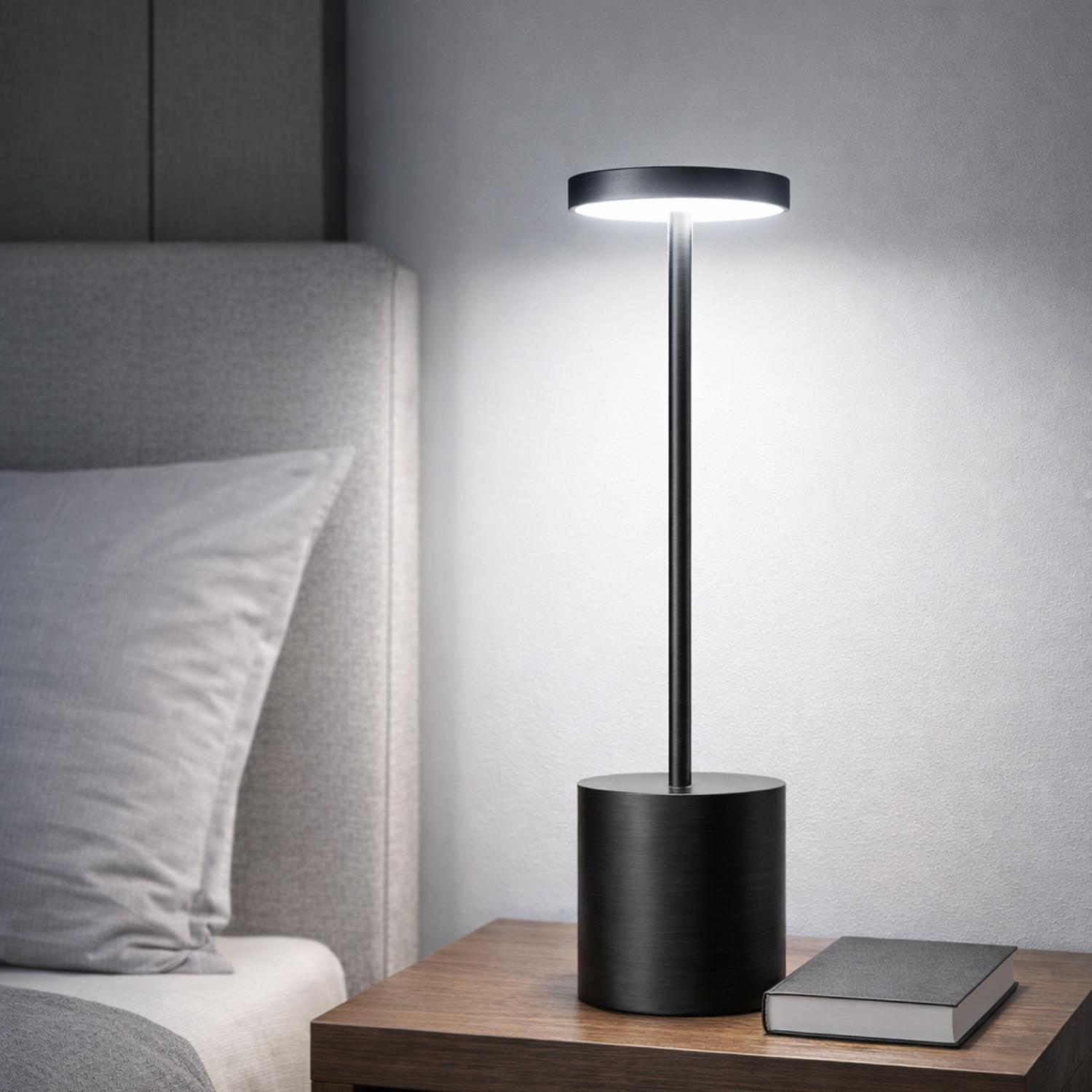 Lampara LED Tactil Metal Negro Velador Mesa Inalambrica USB-7