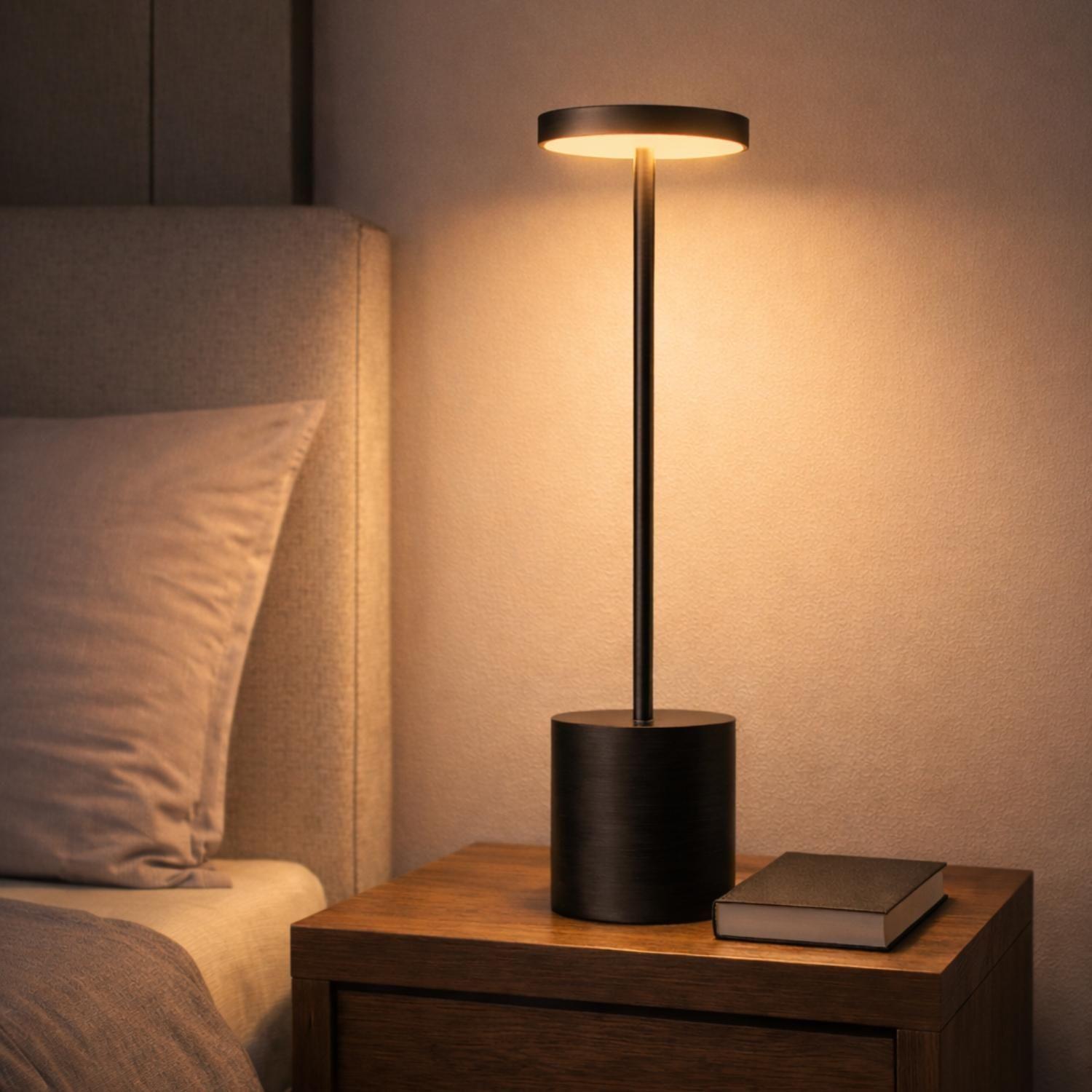 Lampara LED Tactil Metal Negro Velador Mesa Inalambrica USB-8