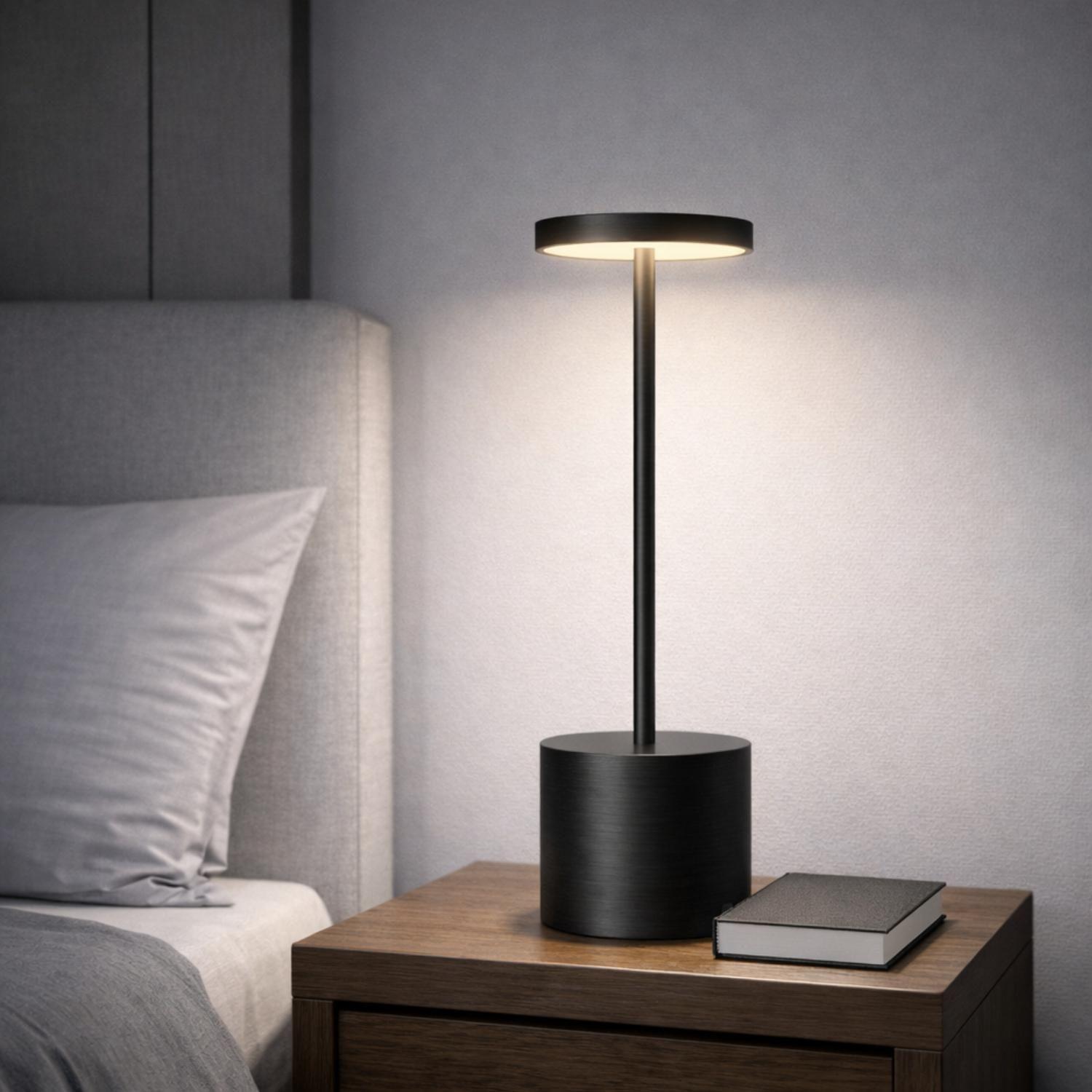 Lampara LED Tactil Metal Negro Velador Mesa Inalambrica USB-9