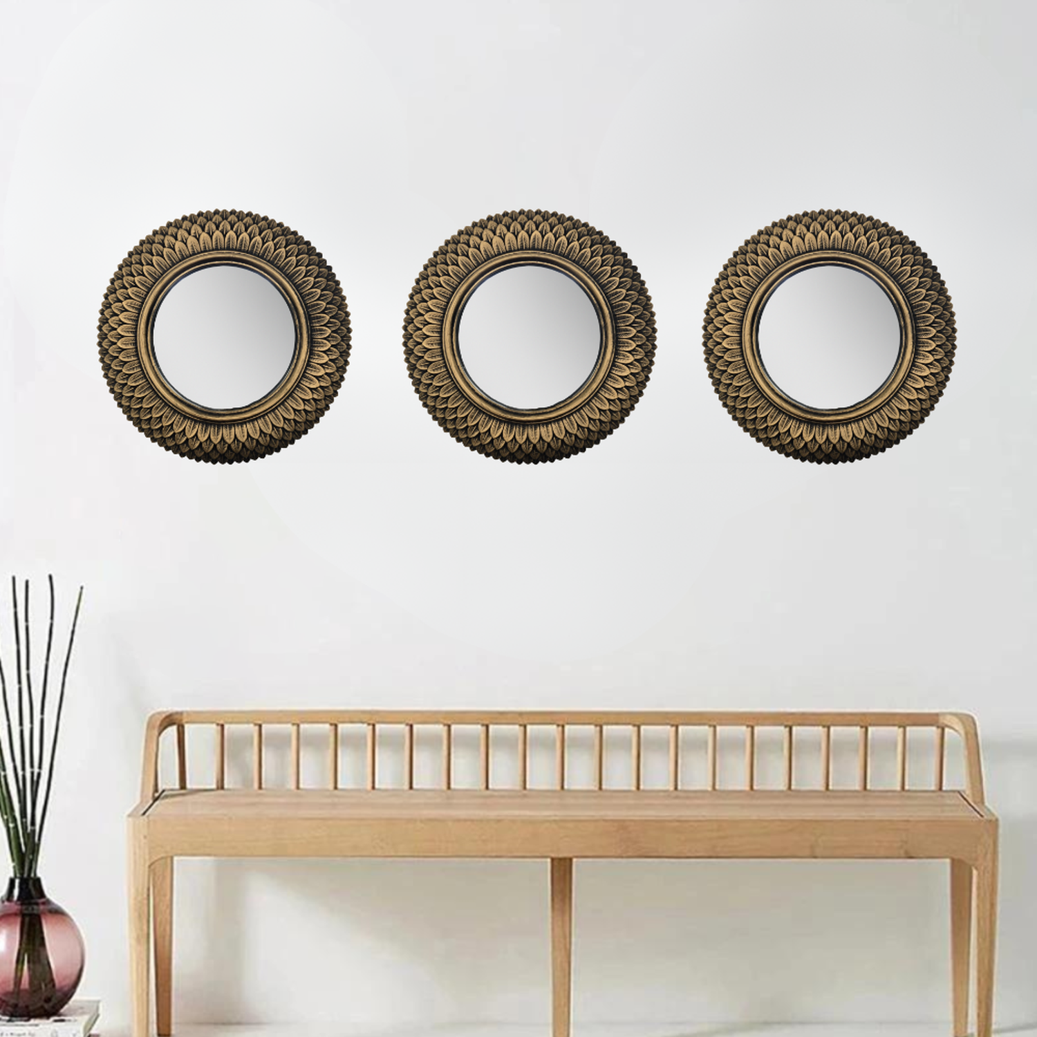 Set 3 Marcos De Espejos Redondos Dorado Para Decorar Hogar-2