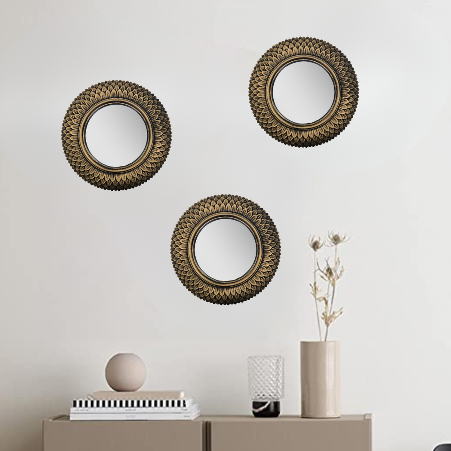 Set 3 Marcos De Espejos Redondos Dorado Para Decorar Hogar-3