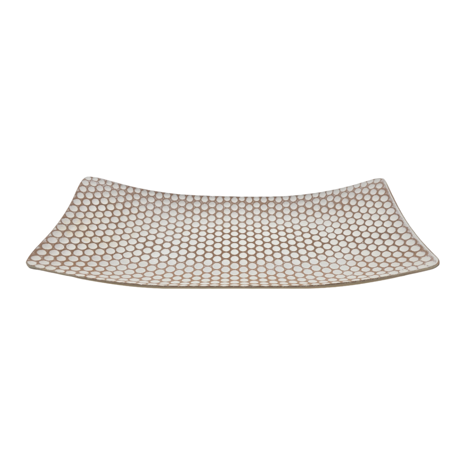 Bandeja Plato Rectangular Decorativa Beige Con Puntos Blanco-0