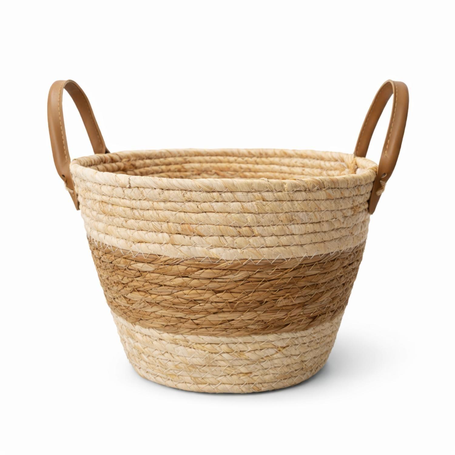 Canasto Cesta Yute Almacenamiento Organizadora Beige Asas-0