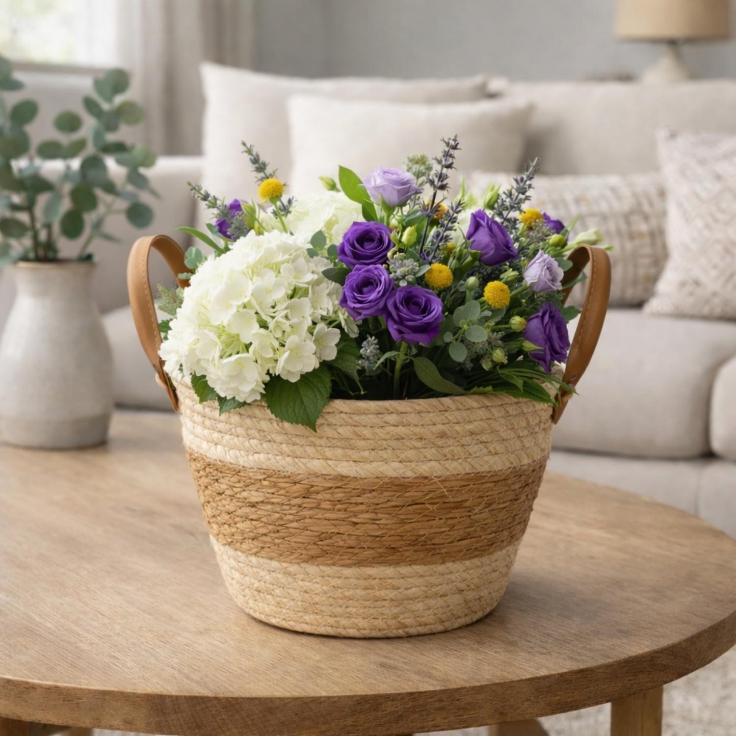 Canasto Cesta Yute Almacenamiento Organizadora Beige Asas-4