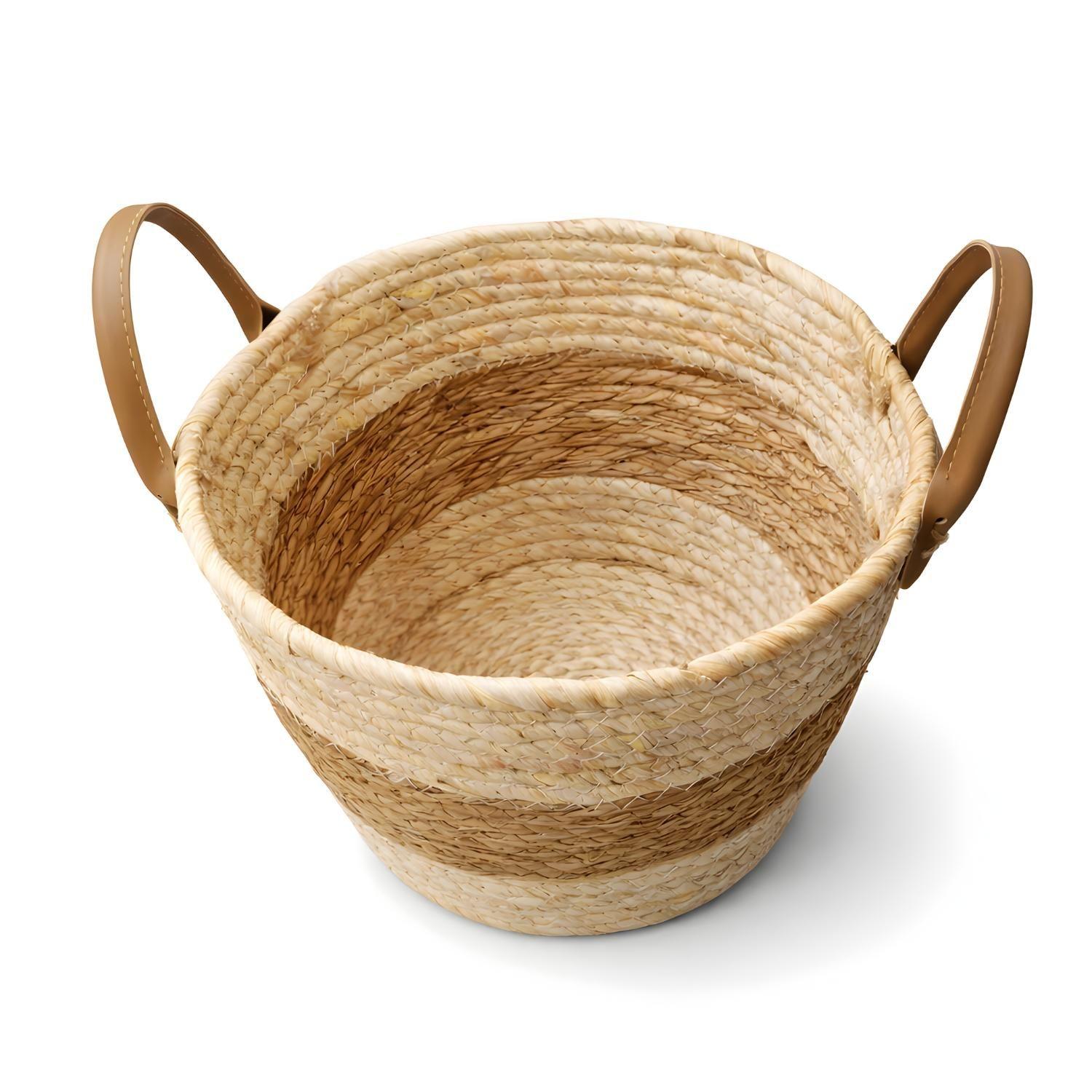 Canasto Cesta Yute Almacenamiento Organizadora Beige Asas-5