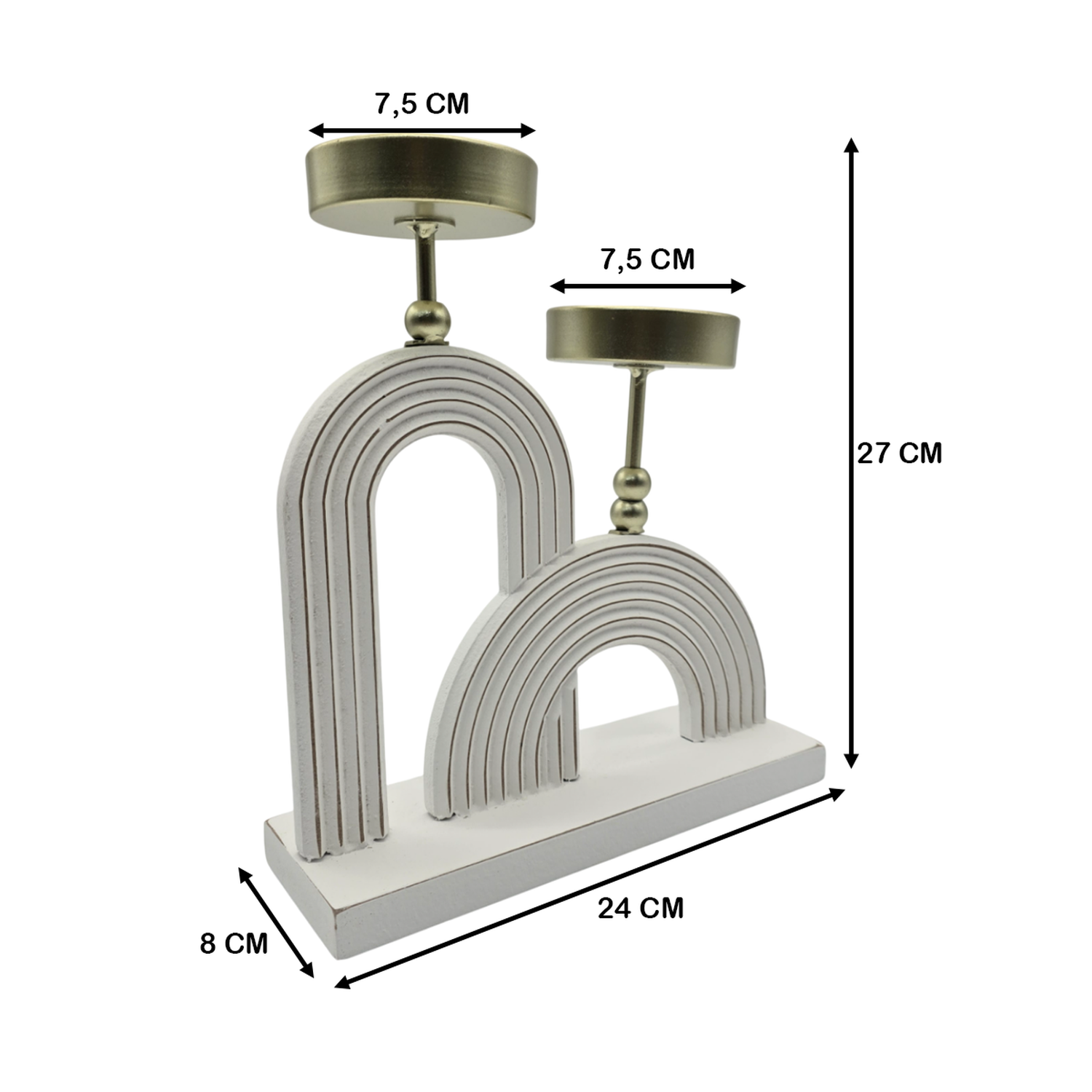 Candelabro Porta Vela Doble De Madera Blanco Con Dorado-4
