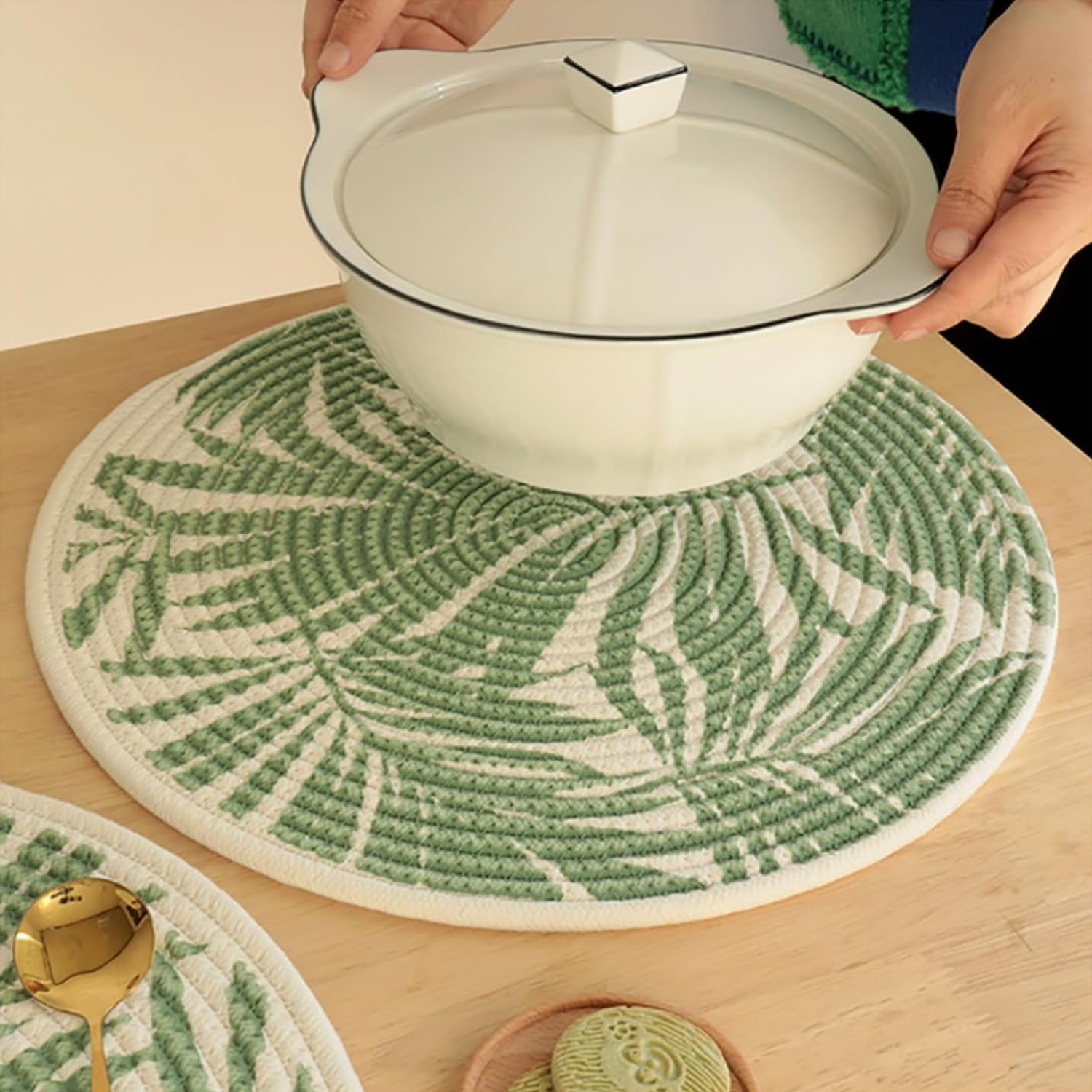 Set 2 Base Para Olla Cosas Calientes Individuales Verdes-4