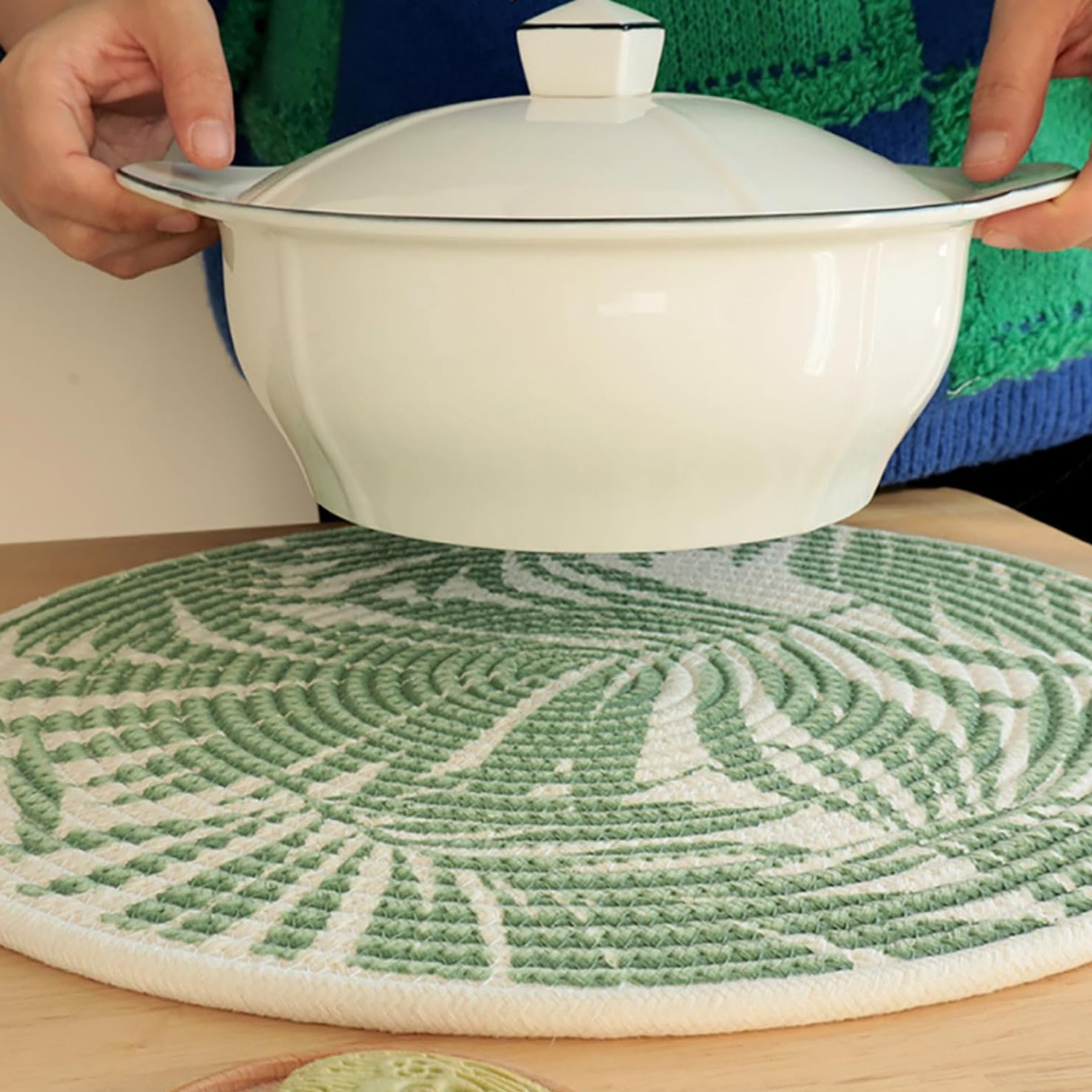 Set 2 Base Para Olla Cosas Calientes Individuales Verdes-6