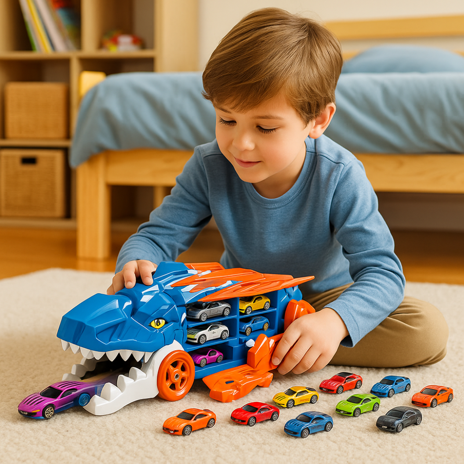 Camion Transportador Porta Autitos 2 en 1 Pista Lanzamiento-2