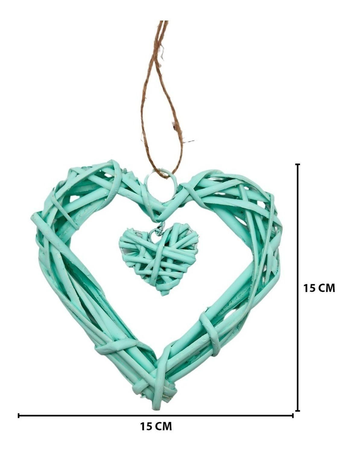 Decoración Colgante De Mimbre Corazón Color Verde Agua-2