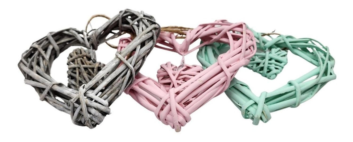 Decoración Colgante De Mimbre Corazón Color Verde Agua-3