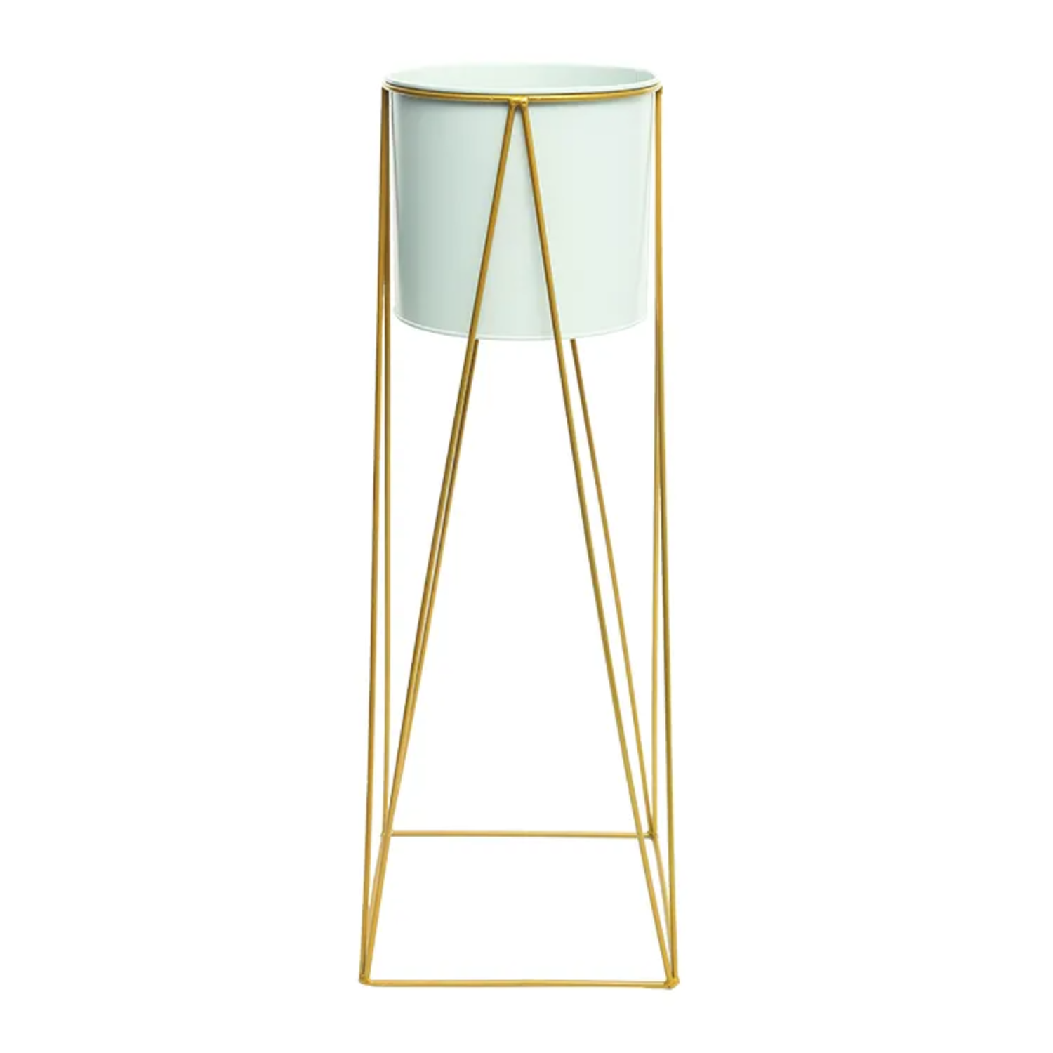 Porta Macetero Pedestal Maceta Plantas Blanco Dorado-1
