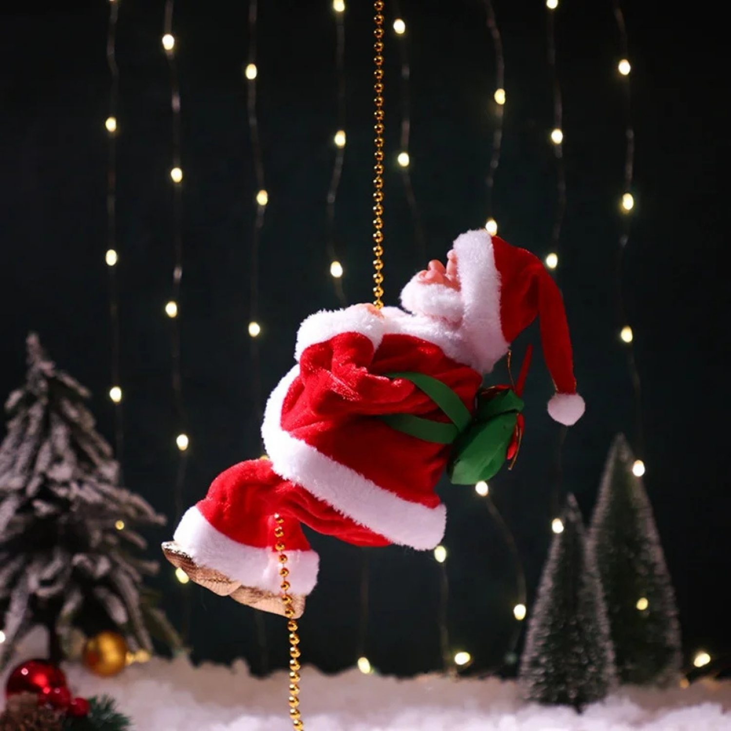 Viejo Pascuero Santa Sube y Baja Cuerda Decoracion Navidad-8