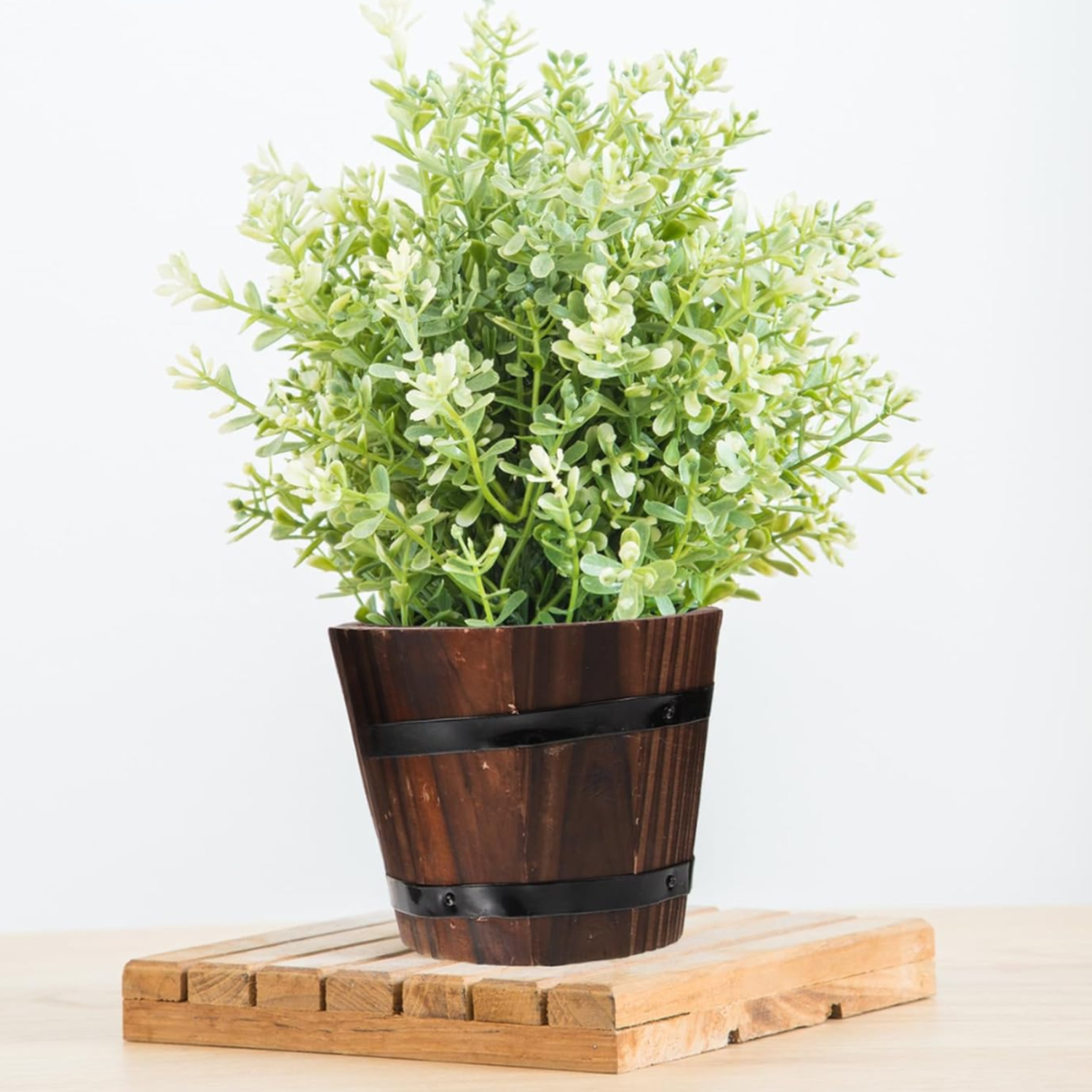 Macetero De Madera Tipo Barril Para Jardin Terraza Planta XS-2