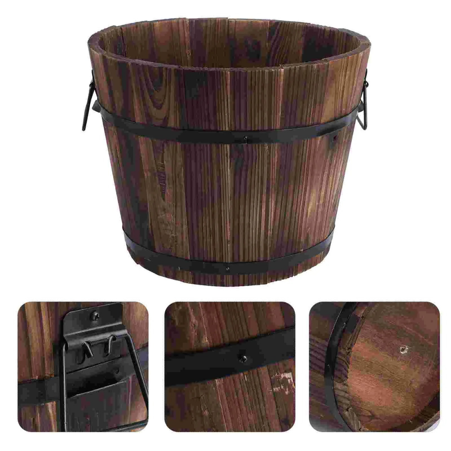 Macetero De Madera Tipo Barril Para Jardin Terraza Planta L-5