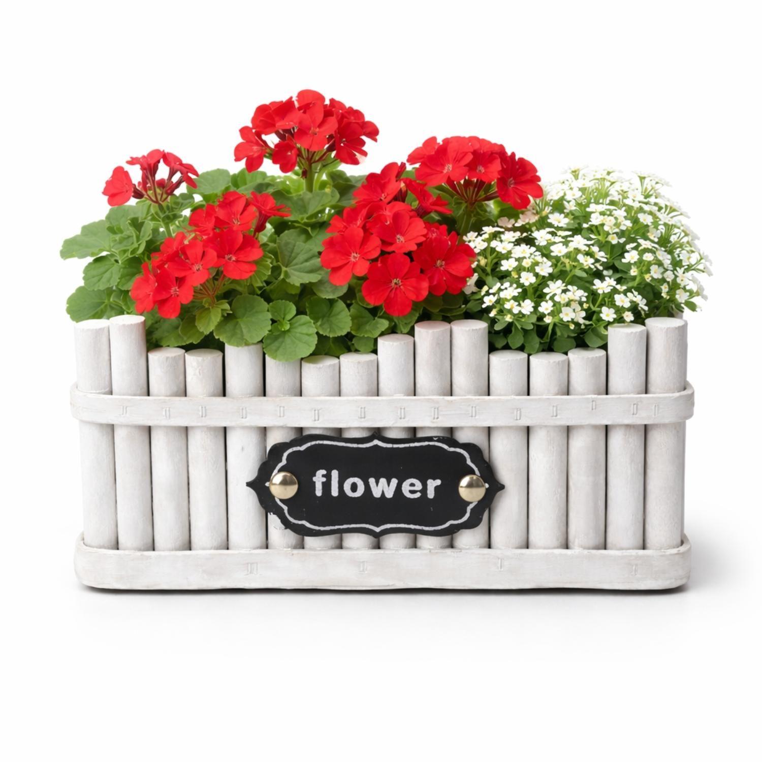 Macetero De Madera Rectangular Blanco Jardinera Plantas-5