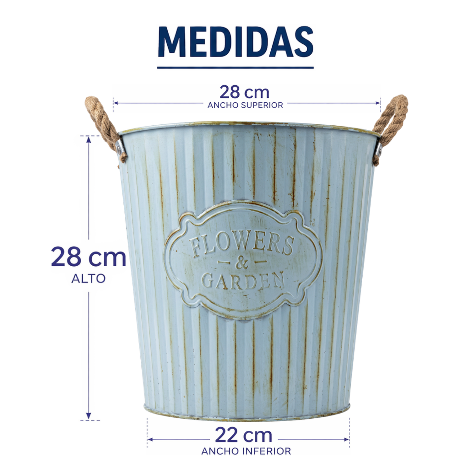 Macetero Metalico Celeste Decorativo Con Asas Jardín L-6