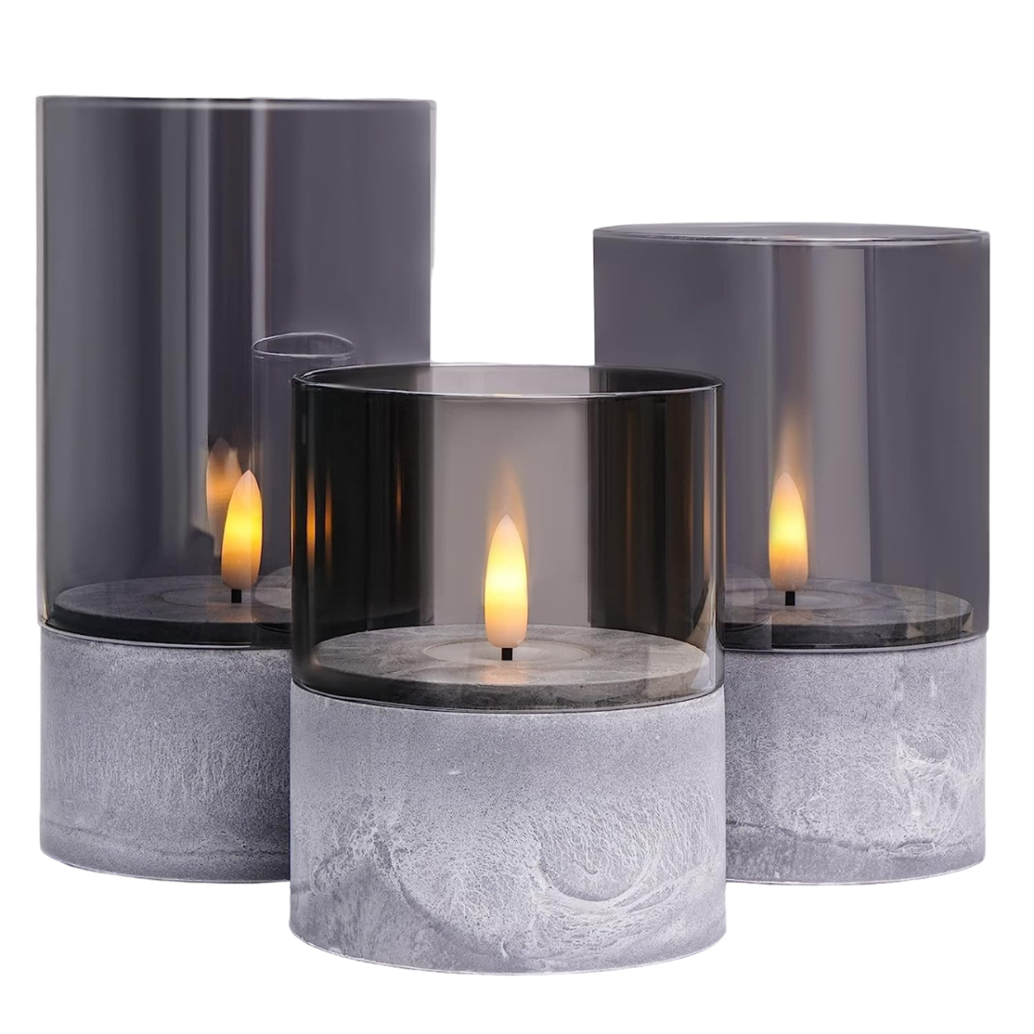 Set 3 Velas Artificiales De Cristal Con Efecto Llama Blanca-0