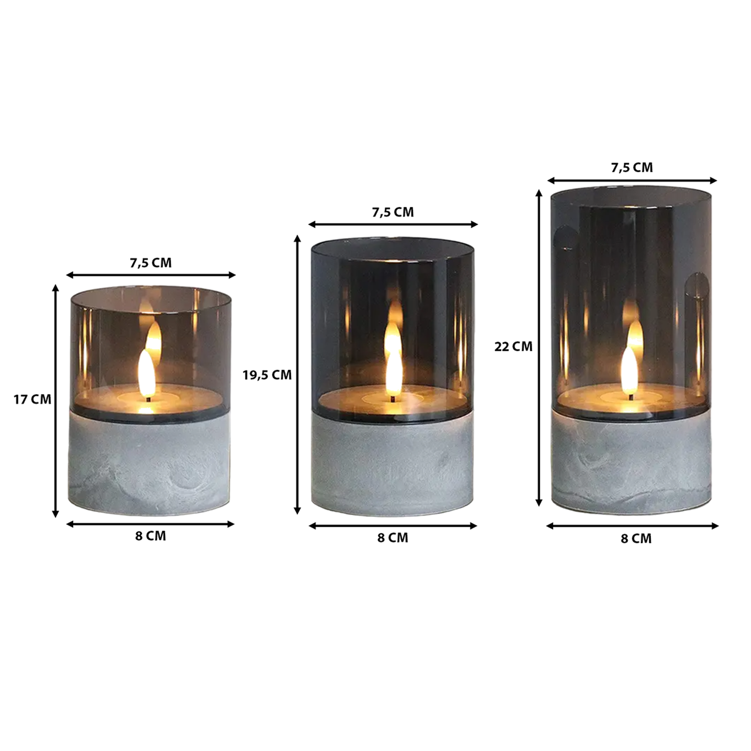 Set 3 Velas Artificiales De Cristal Con Efecto Llama Blanca-2