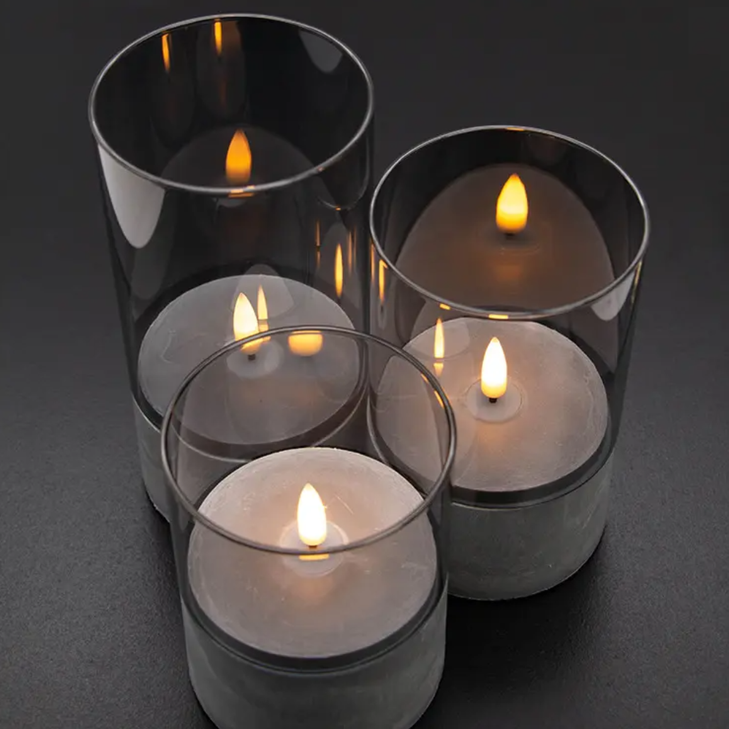 Set 3 Velas Artificiales De Cristal Con Efecto Llama Blanca-7
