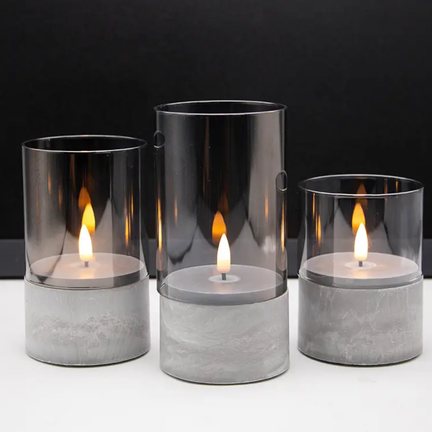 Set 3 Velas Artificiales De Cristal Con Efecto Llama Blanca-8