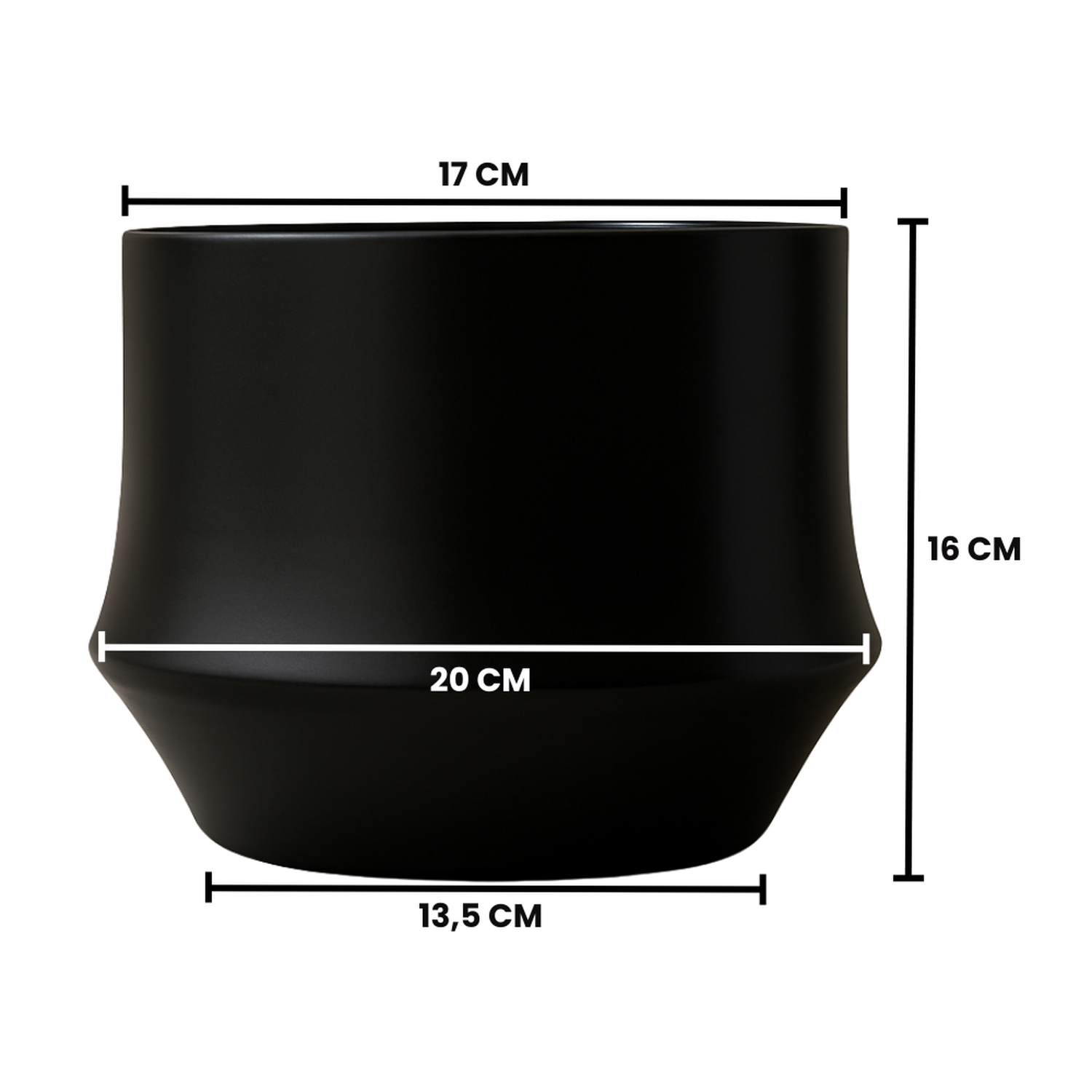 Macetero Maceta De Ceramica Elegante Negro Liso Brillante M-4