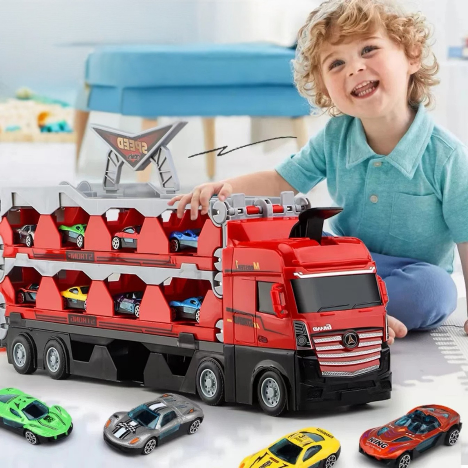 Camion De Carga Maletin Transportador De Autitos Juego Niños-3
