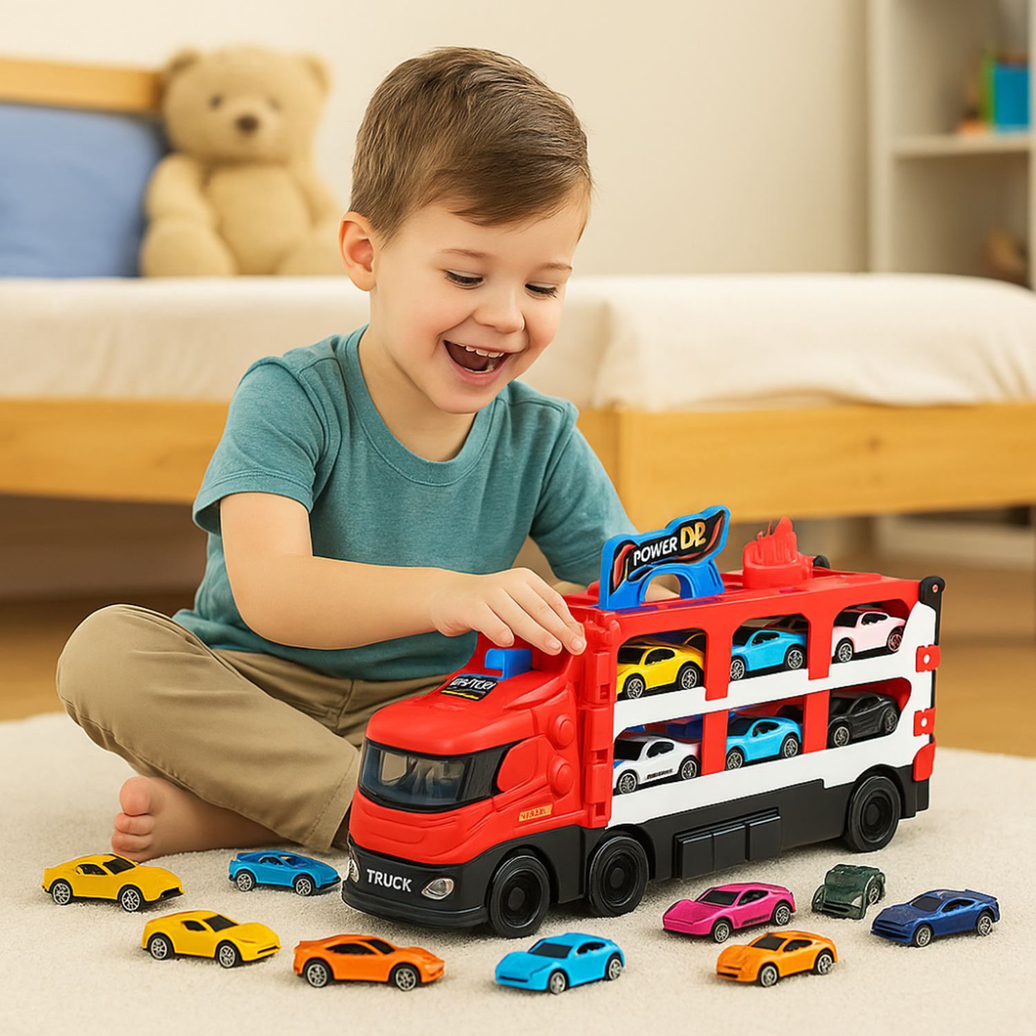 Camion De Carga Maletin Transportador De Autitos Juego Niños-6