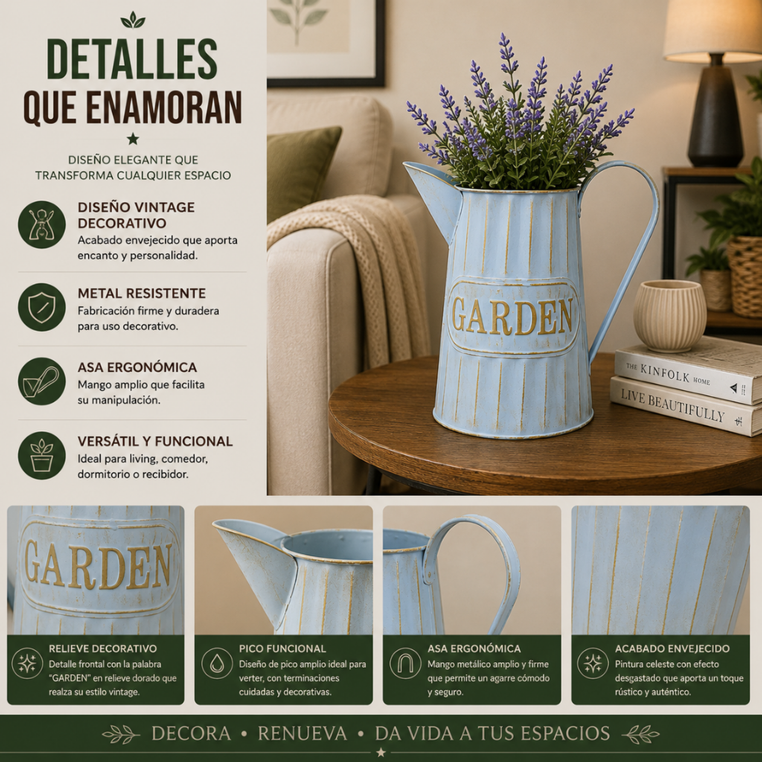 Florero Metalico Tipo Jarra Decorativo Garden Para Flores-5