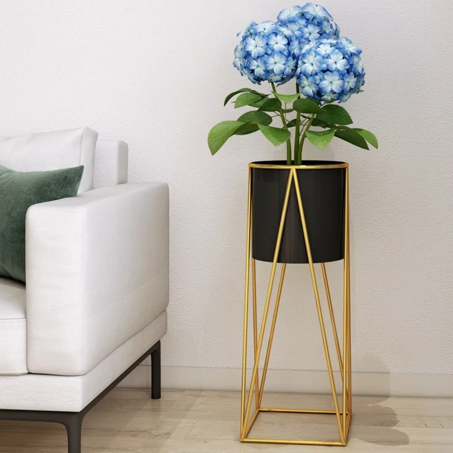 Set 2 Porta Maceteros Pedestal Igual Tamaño Negro Dorados-2