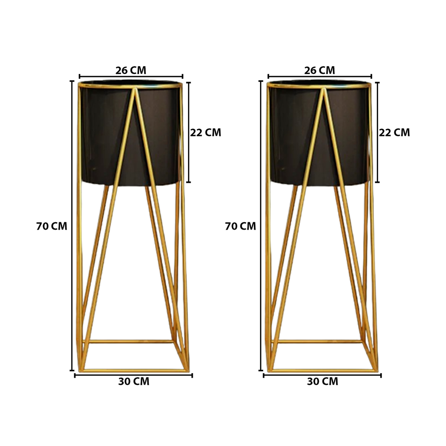 Set 2 Porta Maceteros Pedestal Igual Tamaño Negro Dorados-5