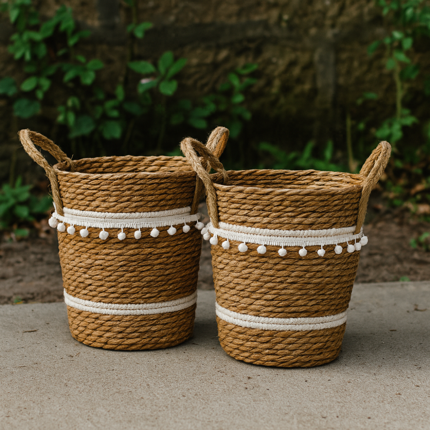 Set 2 Canastos Cesta Yute Diseño Algodón Tejido Rustico-1