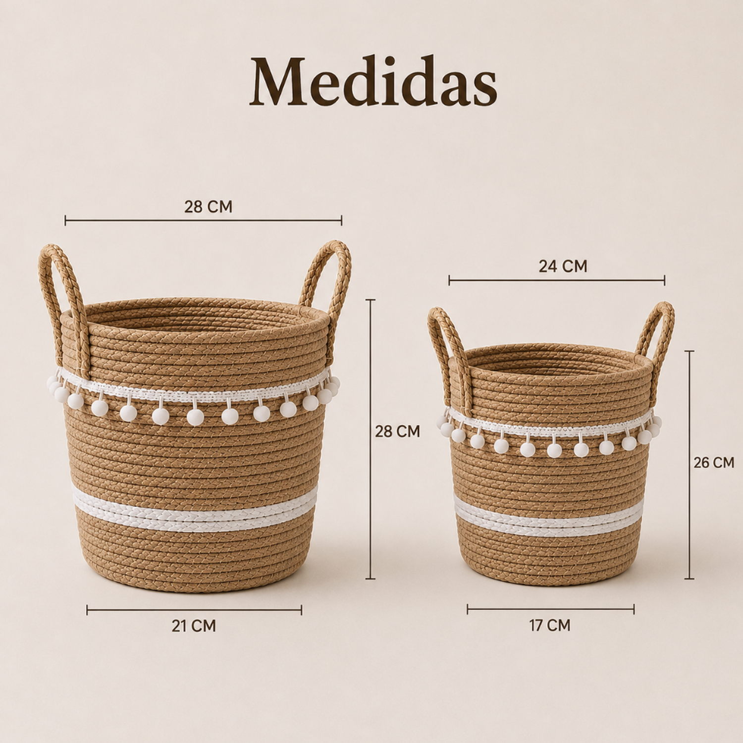 Set 2 Canastos Cesta Yute Diseño Algodón Tejido Rustico-5