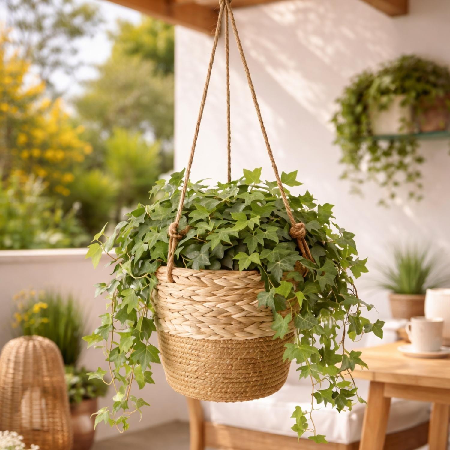 Canasto Porta Macetero Colgante De Fibra Decorativo Terraza-2