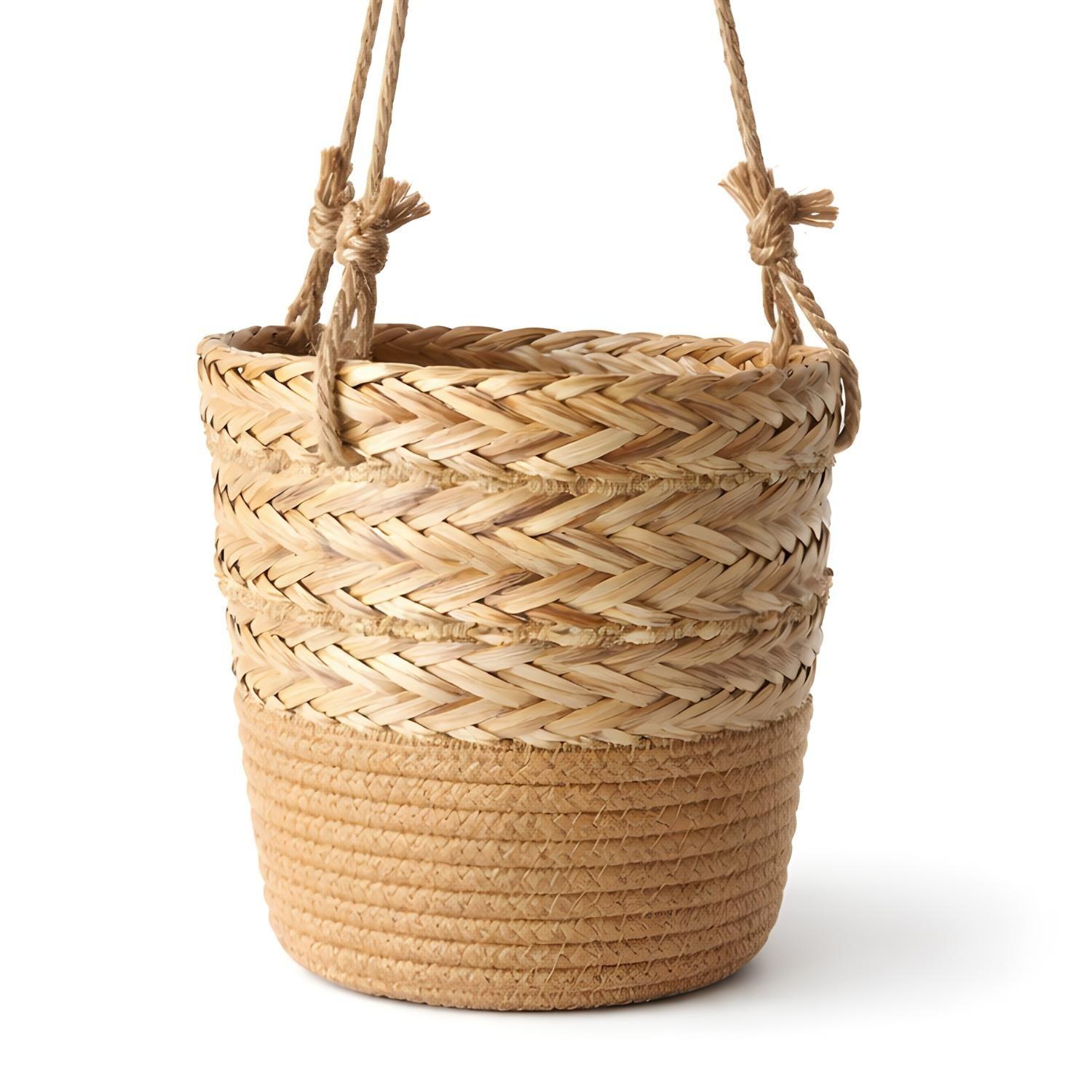 Canasto Porta Macetero Colgante De Fibra Decorativo Terraza-4