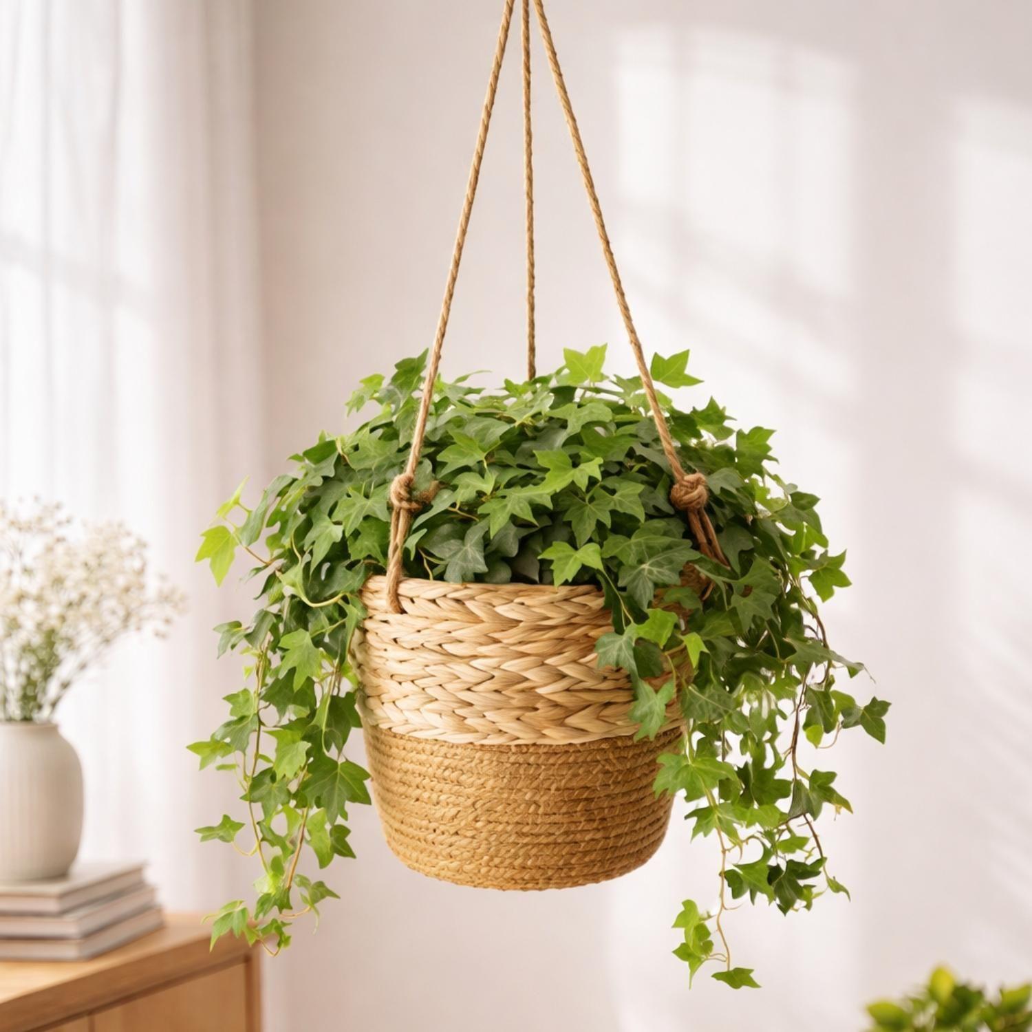 Canasto Porta Macetero Colgante De Fibra Decorativo Terraza-6