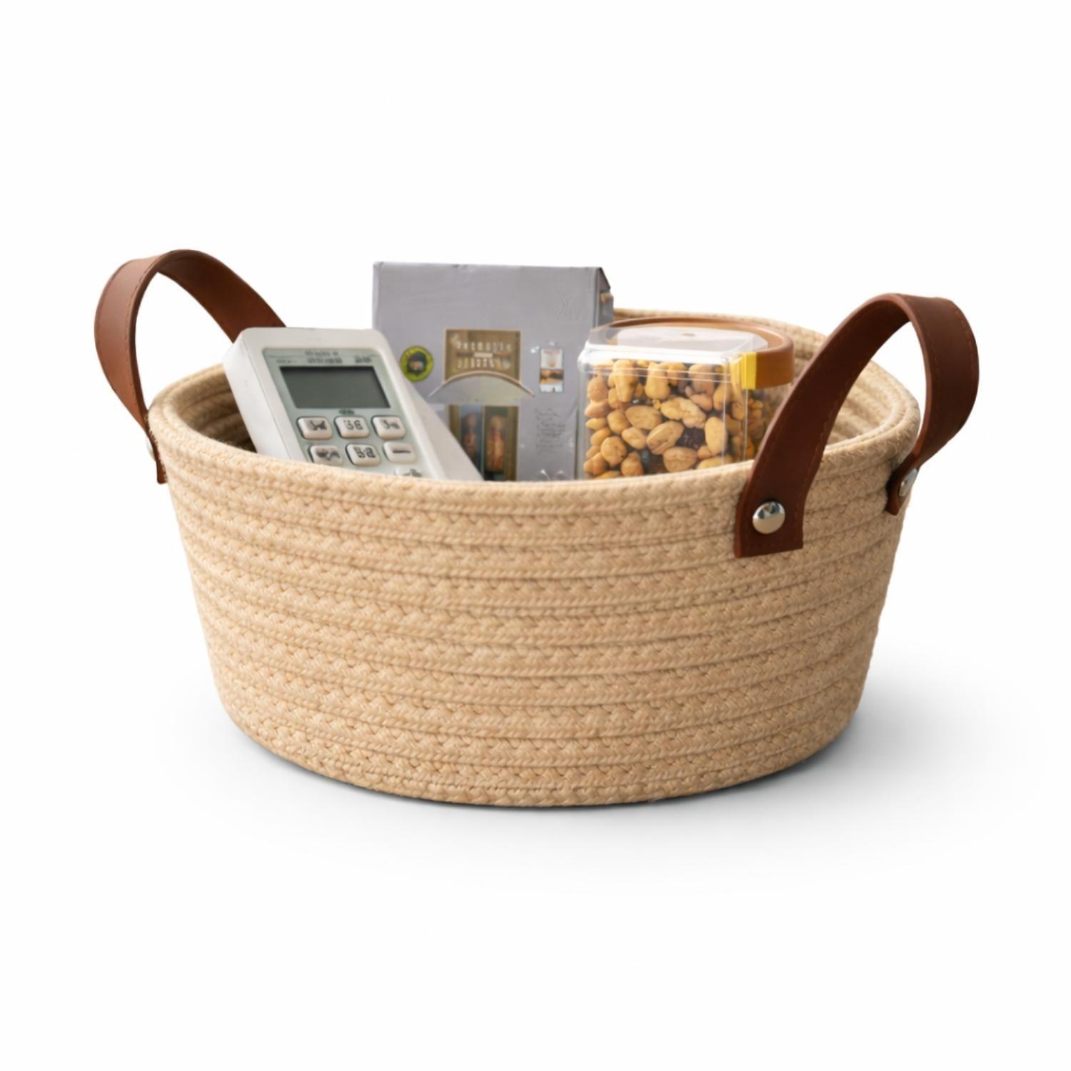 Cesta Canasto Organizador Yute Almacenamiento Beige Asas-5