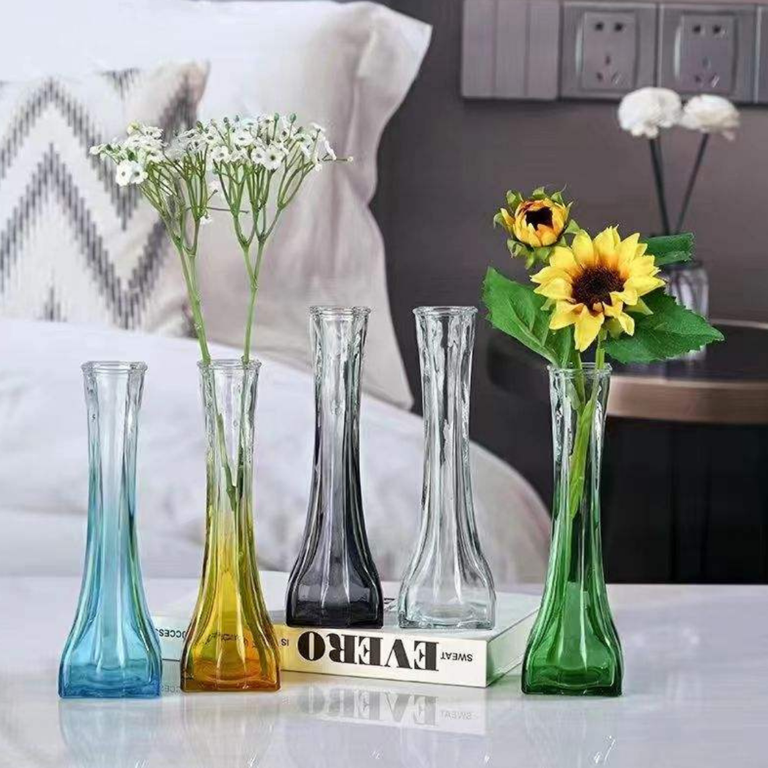 Set 2 Floreros Decorativos De Vidrio Pequeño Transparente-4