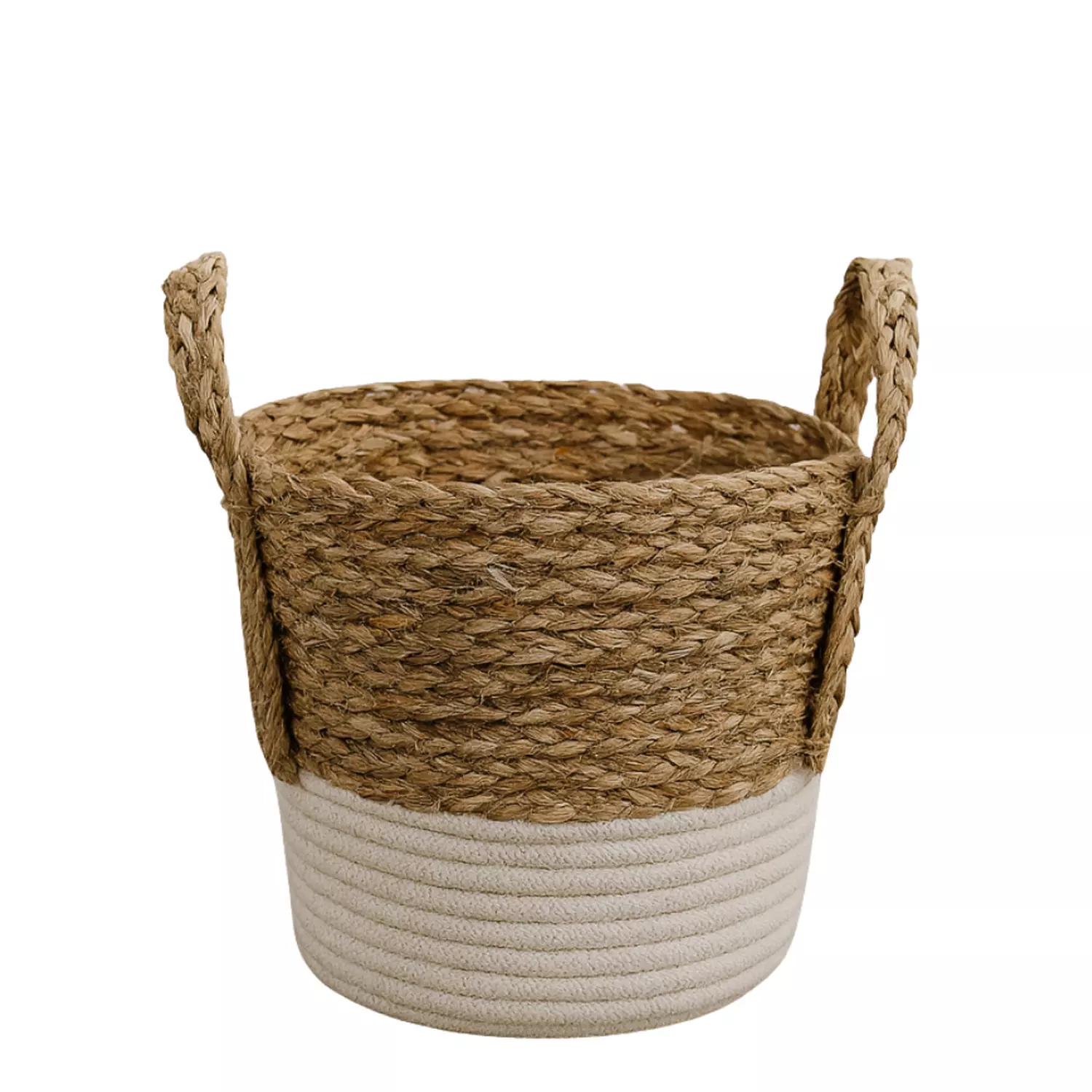 Canastos Cesta Algodón Tejido Nudo Color Blanco Asas M-0