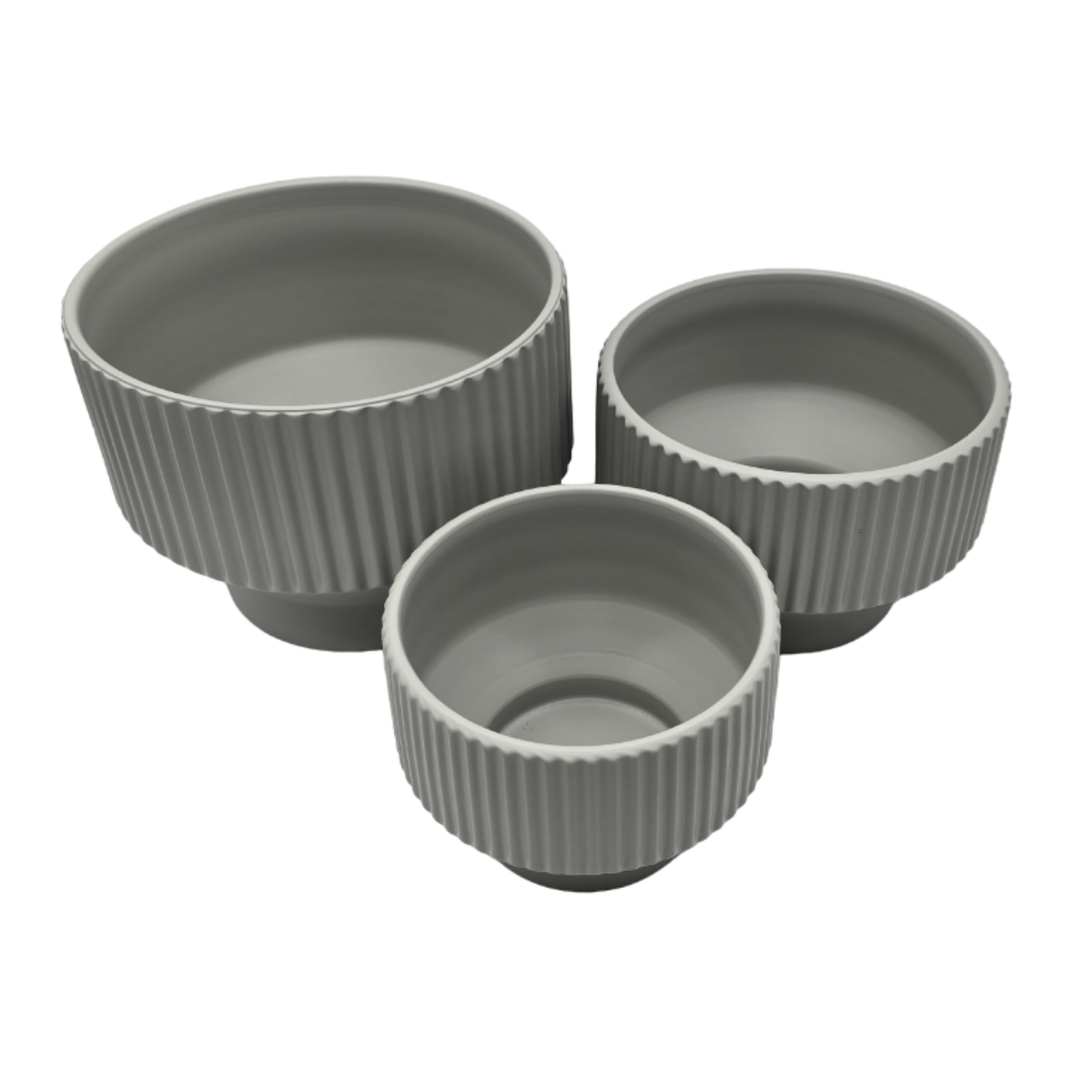Set 3 Maceteros Maceta De Ceramica Copon Lineas Gris Mate-2