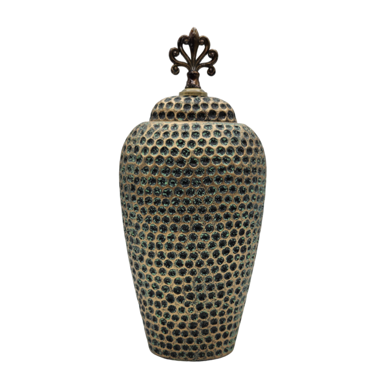 Jarron Florero Ceramica Diseño Envejecido Puntos Alargado-2