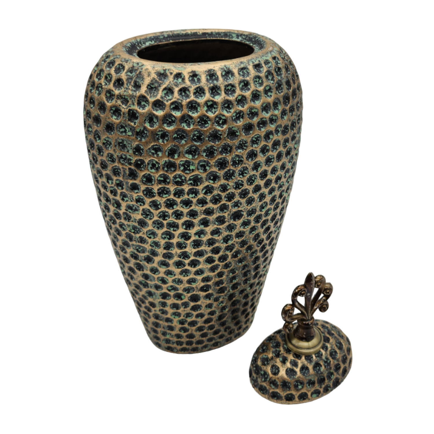 Jarron Florero Ceramica Diseño Envejecido Puntos Alargado-3