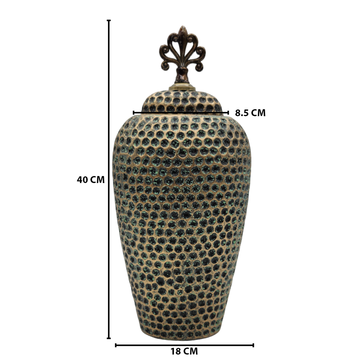 Jarron Florero Ceramica Diseño Envejecido Puntos Alargado-6