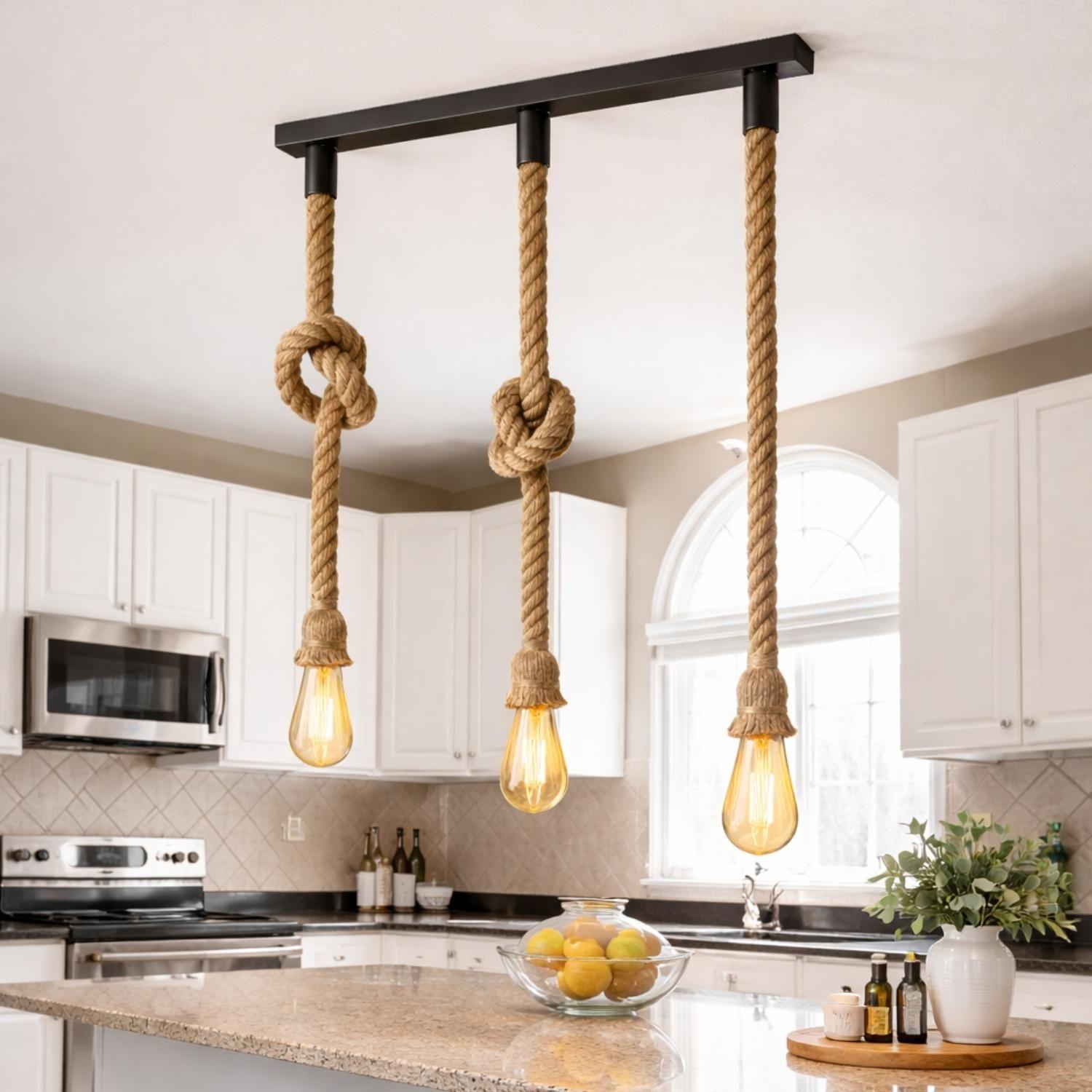 Set 3 Lampara Colgante De Techo Cuerda Vintage Rustica E27-2