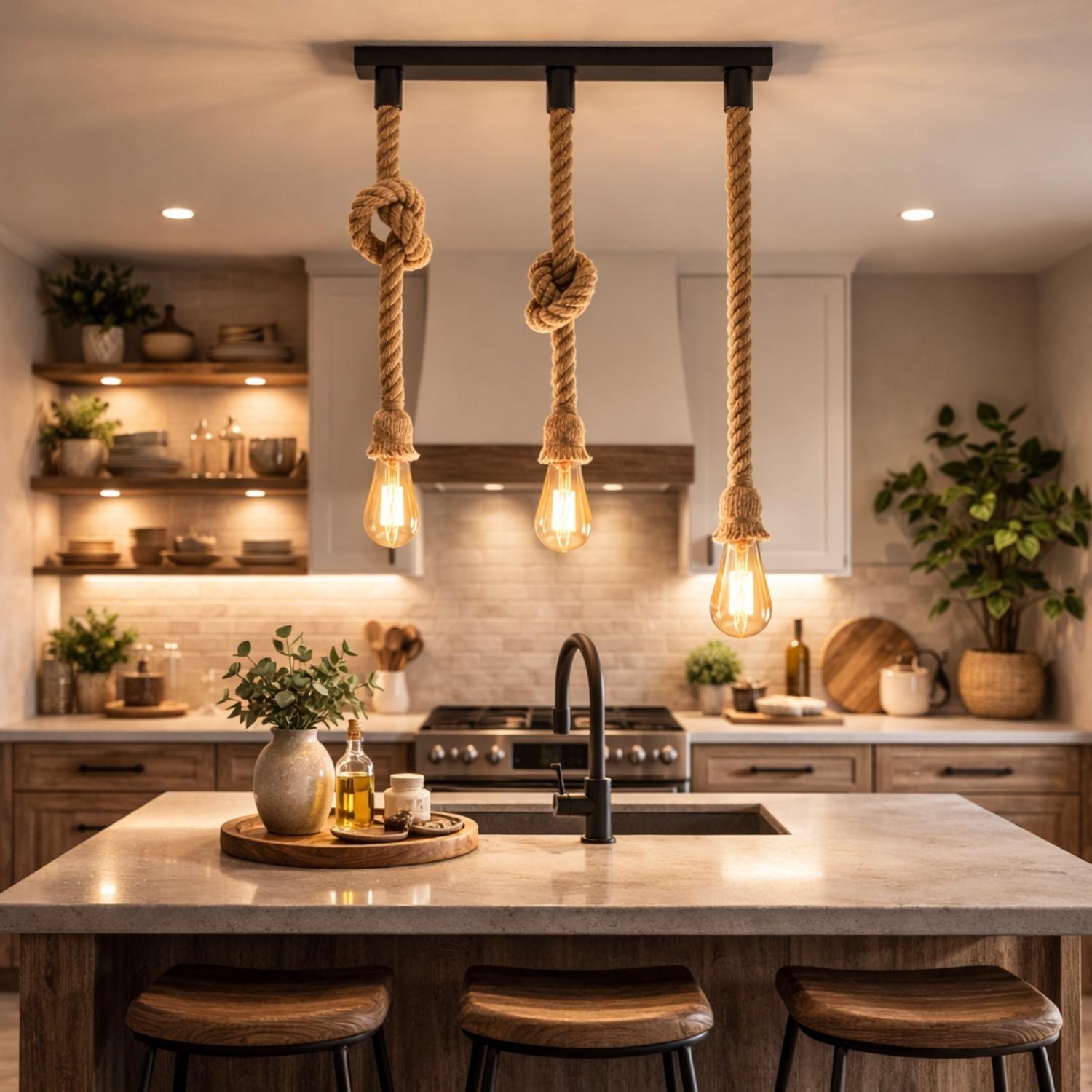 Set 3 Lampara Colgante De Techo Cuerda Vintage Rustica E27-6