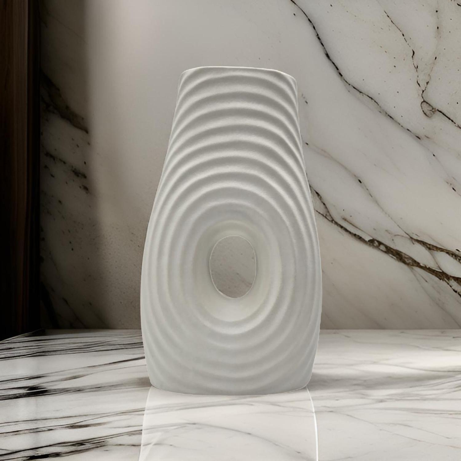 Jarron Florero De Ceramica Fina Decorativo Moderno Blanco-3