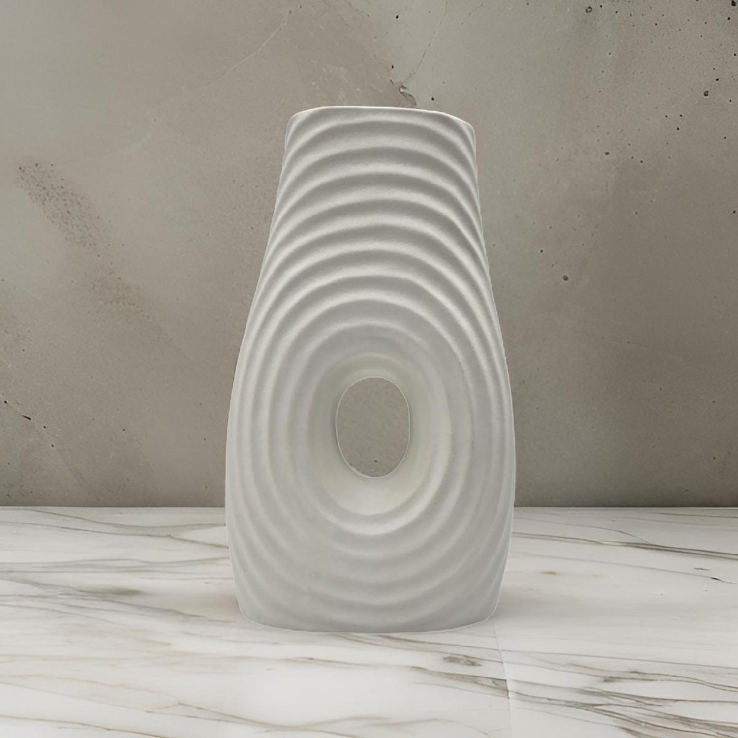Jarron Florero De Ceramica Fina Decorativo Moderno Blanco-4